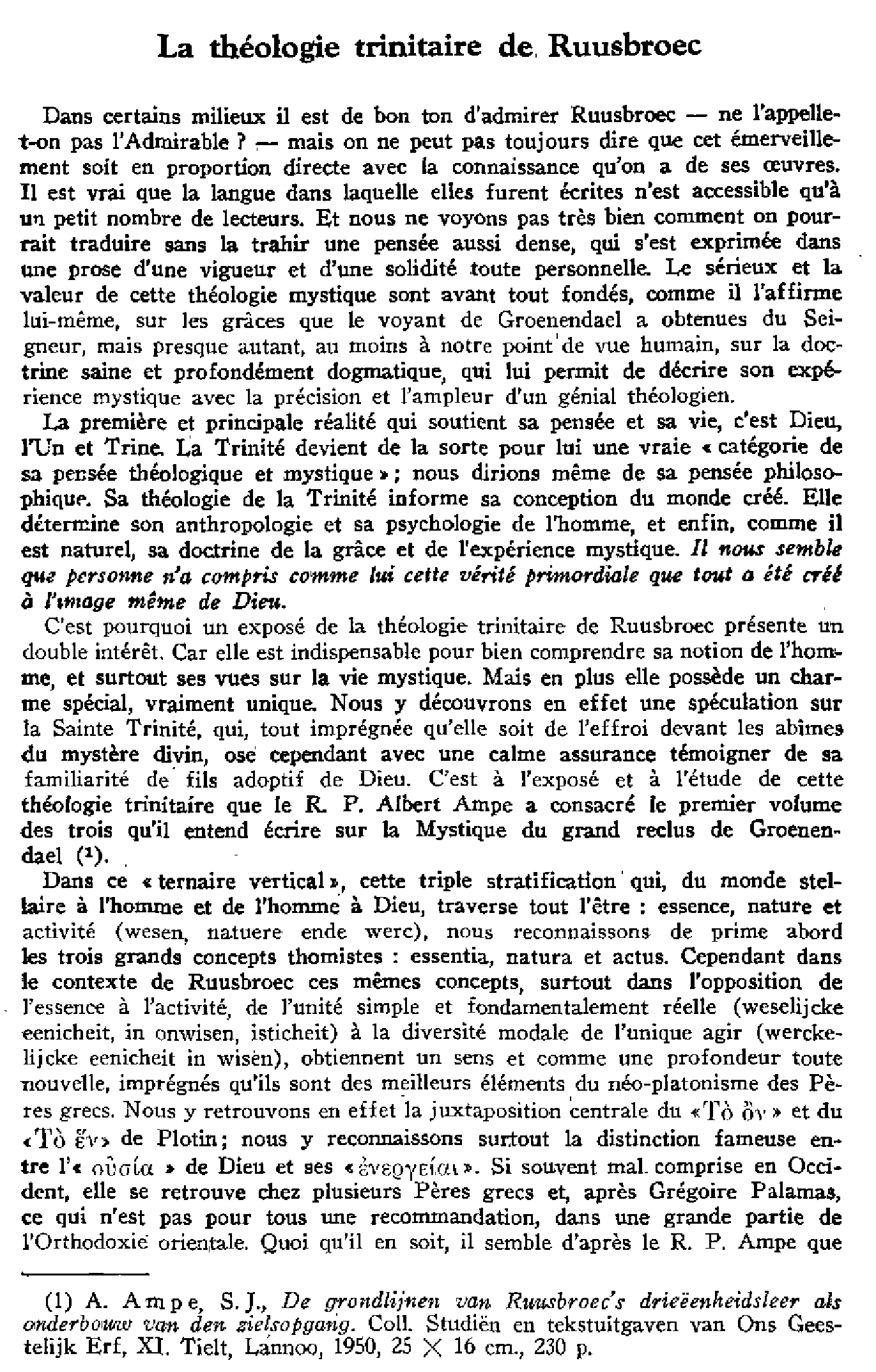 La théologie trinitaire de Ruusbroec