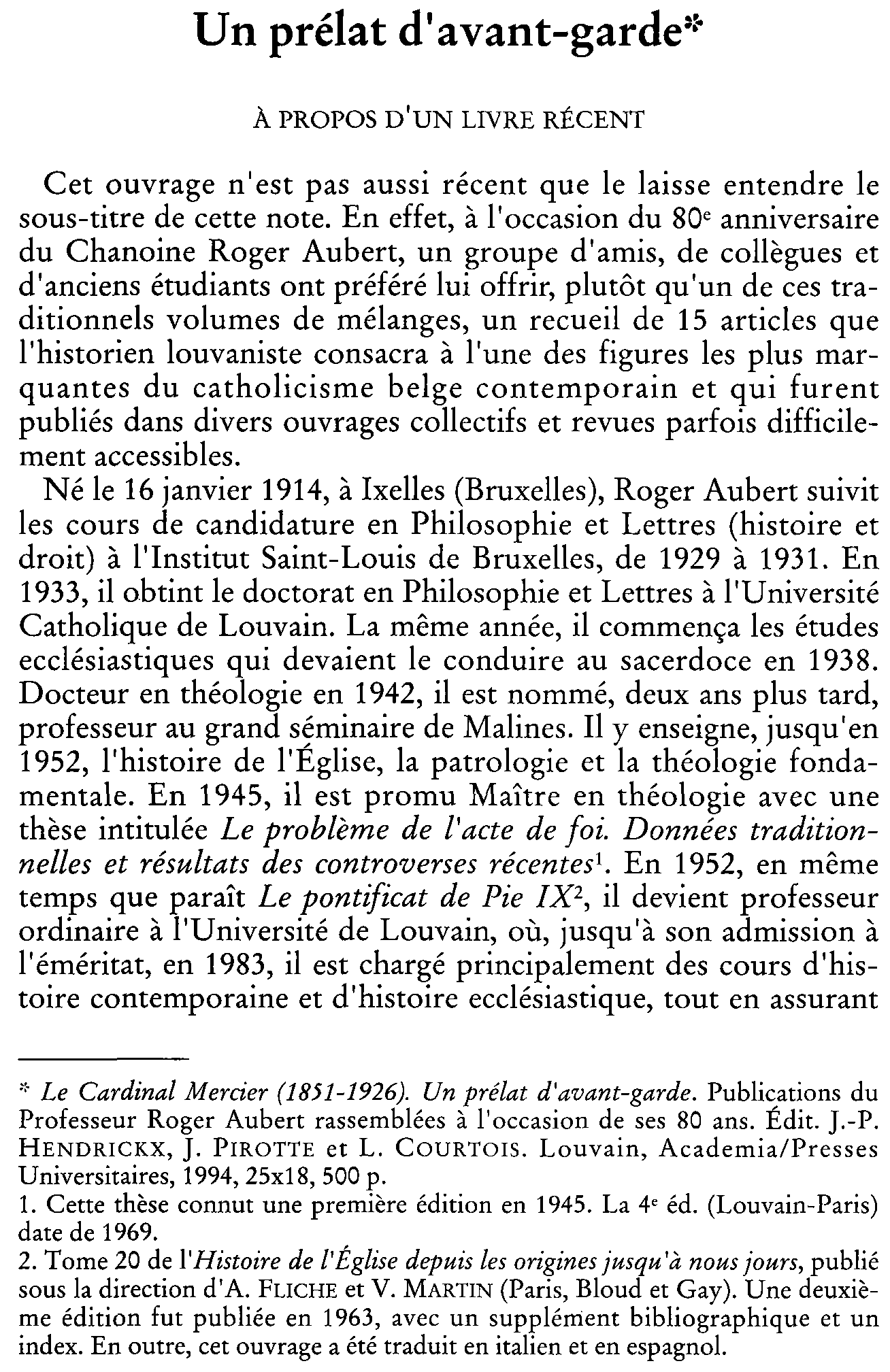 Un prélat d'avant-garde. À propos d'un livre récent