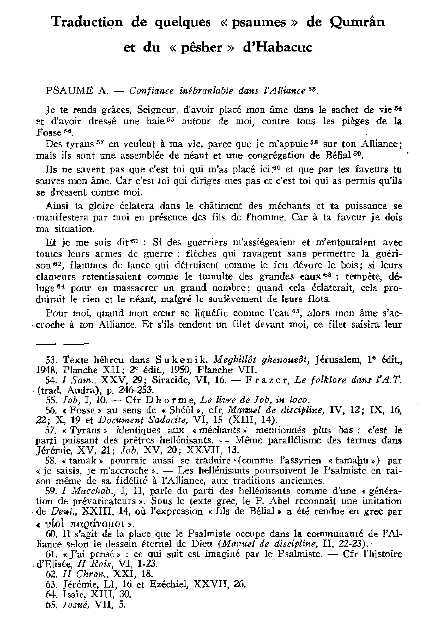 Traduction de quelques « psaumes » de Qumrân et du « pêscher » d'Habacuc