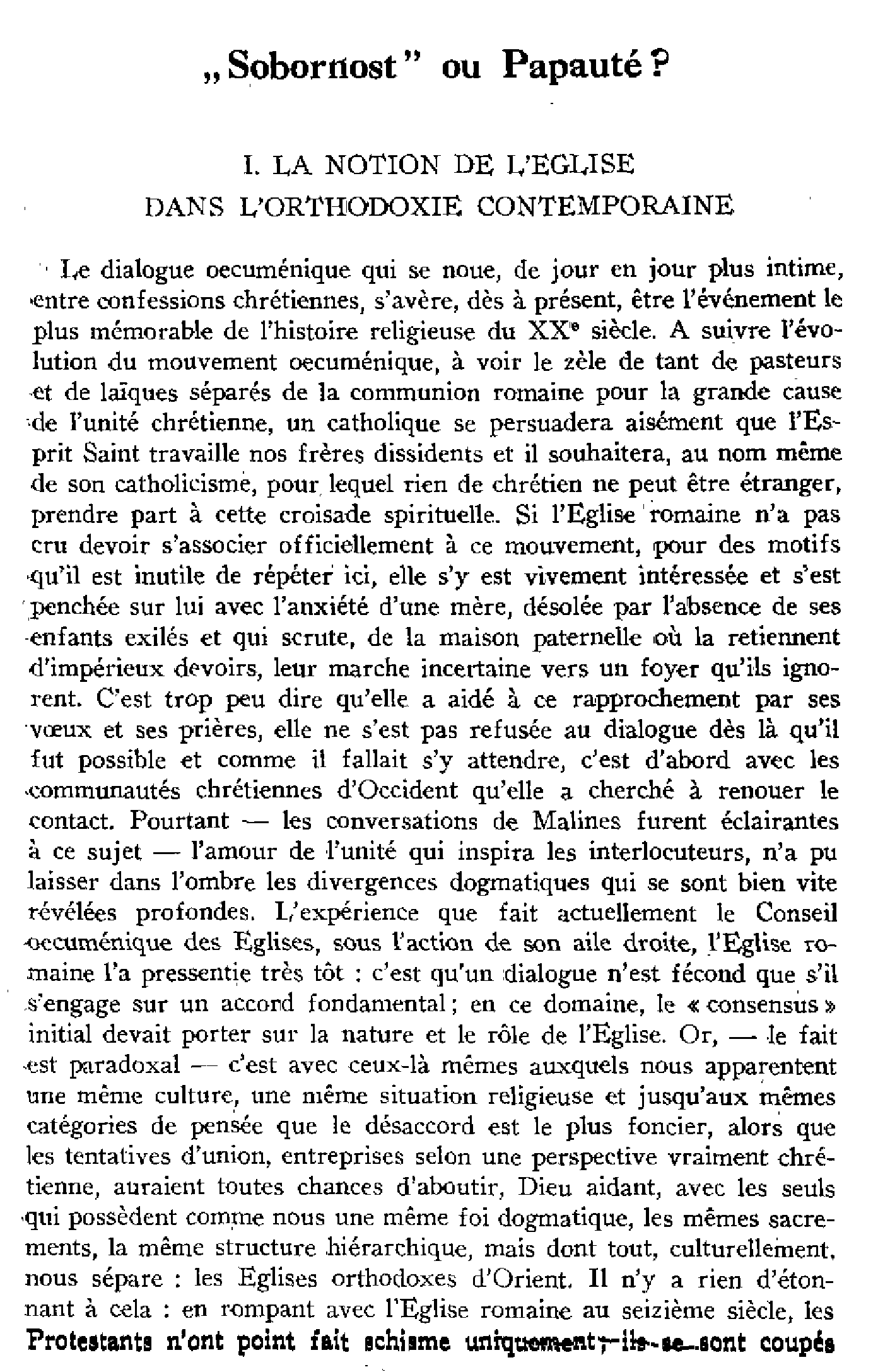 « Sobornost » ou Papauté ? I. La notion de l'Église dans l'orthodoxie contemporaine