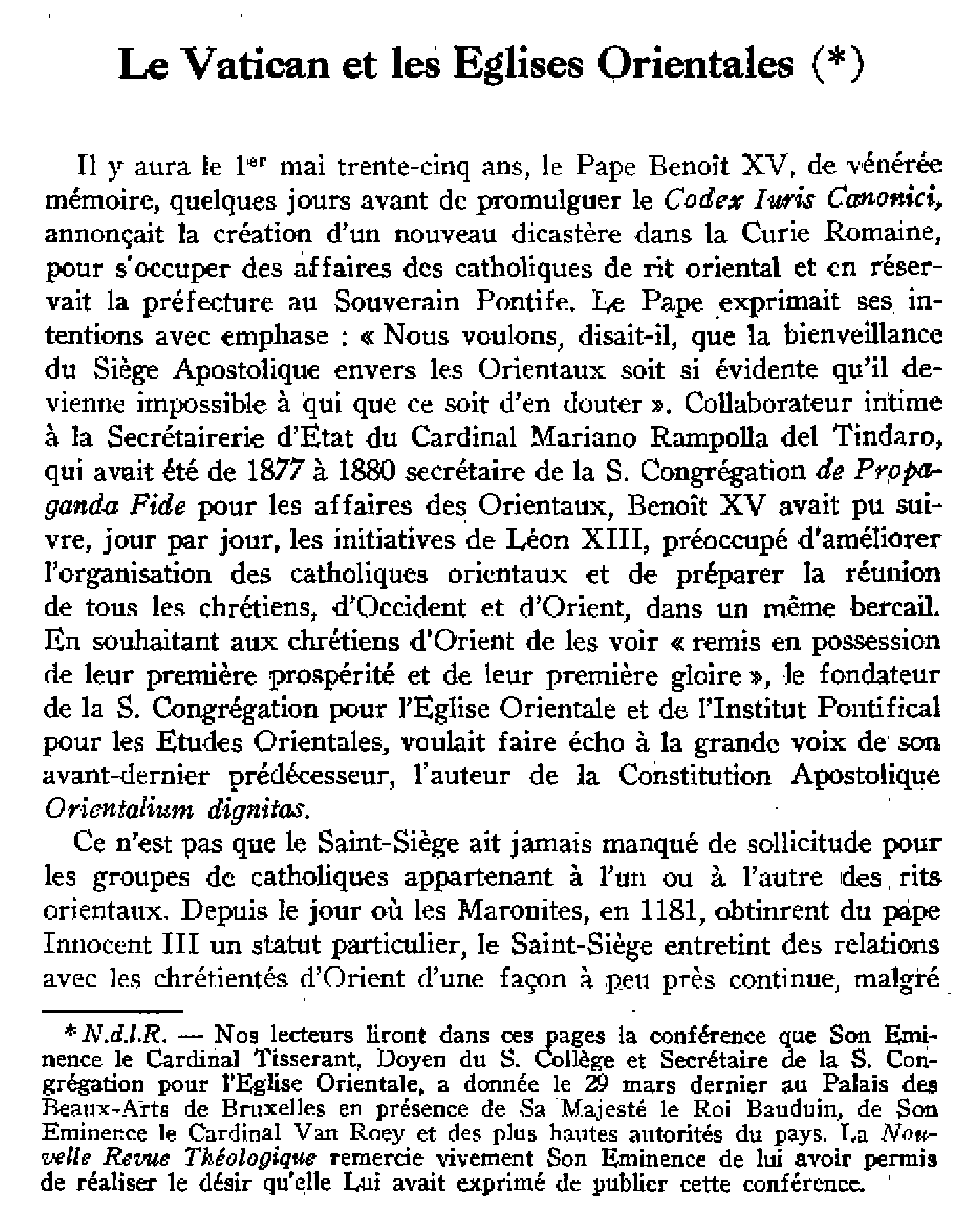 Le Vatican et les Églises Orientales