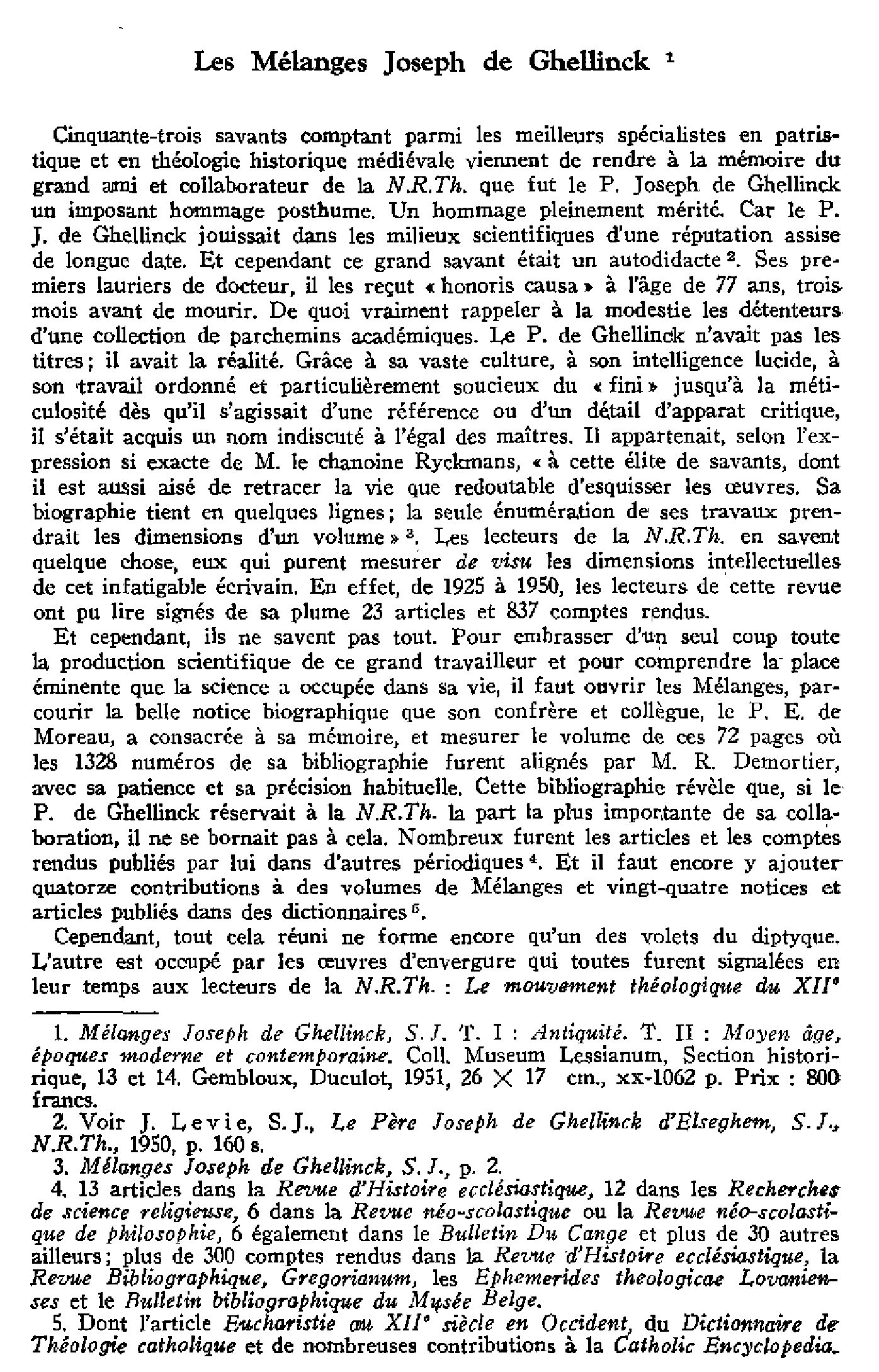 Les mélanges Joseph de Ghellinck