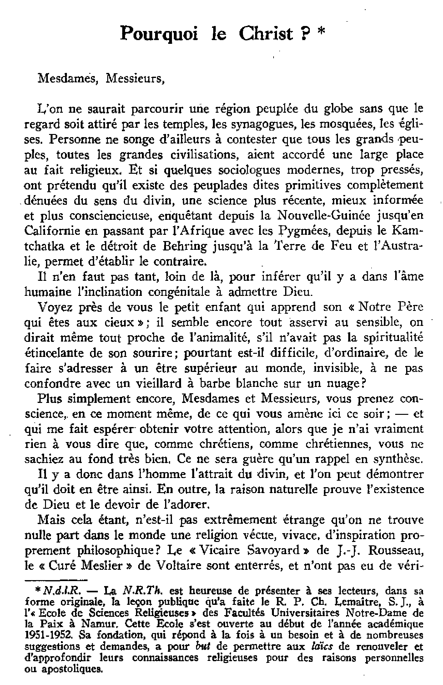 Pourquoi le Christ ?