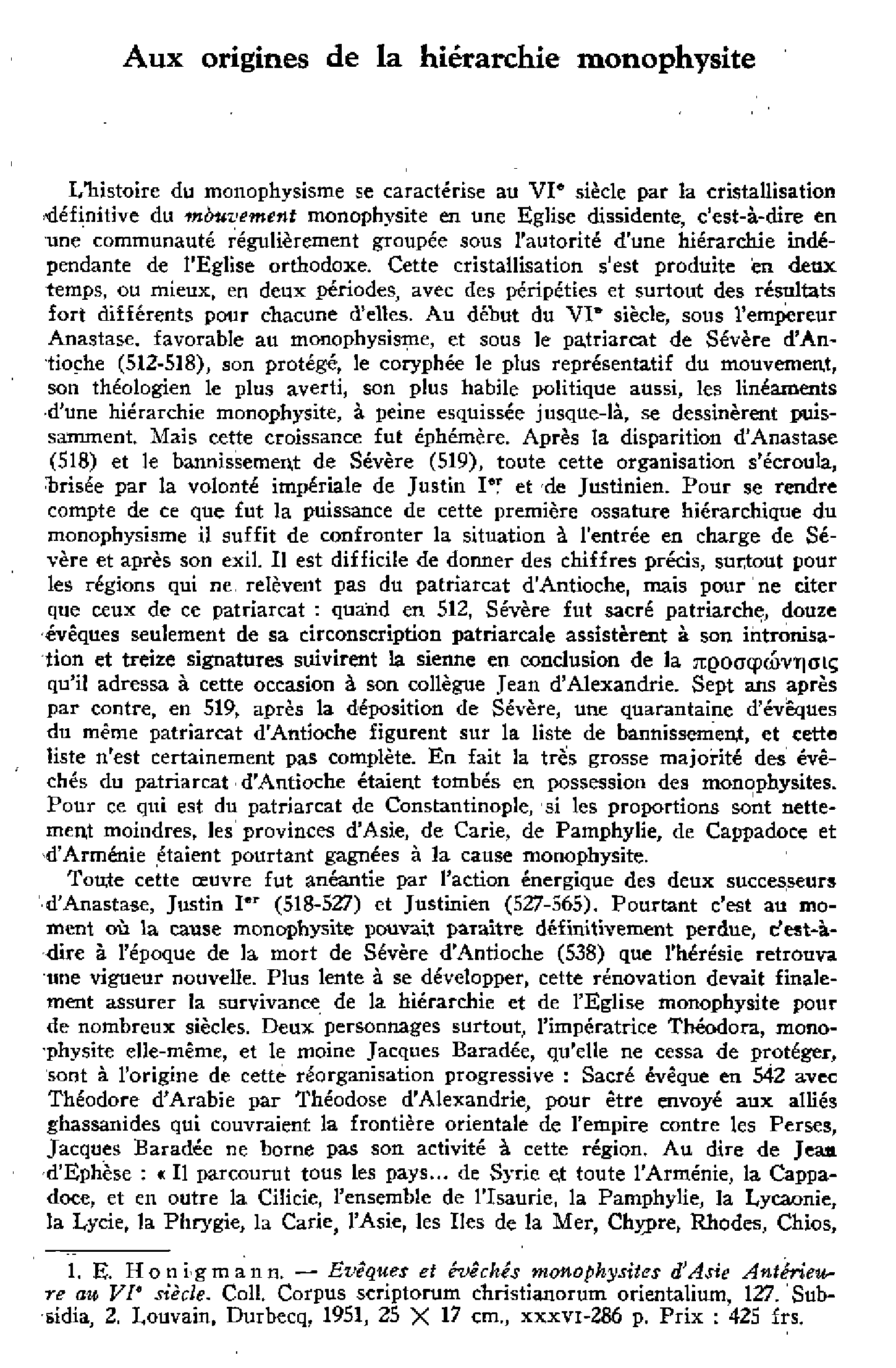 Aux origines de la hiérarchie monophysite