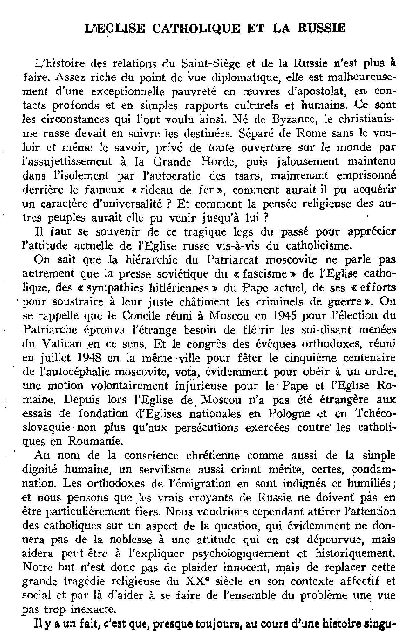 L'Église catholique et la Russie
