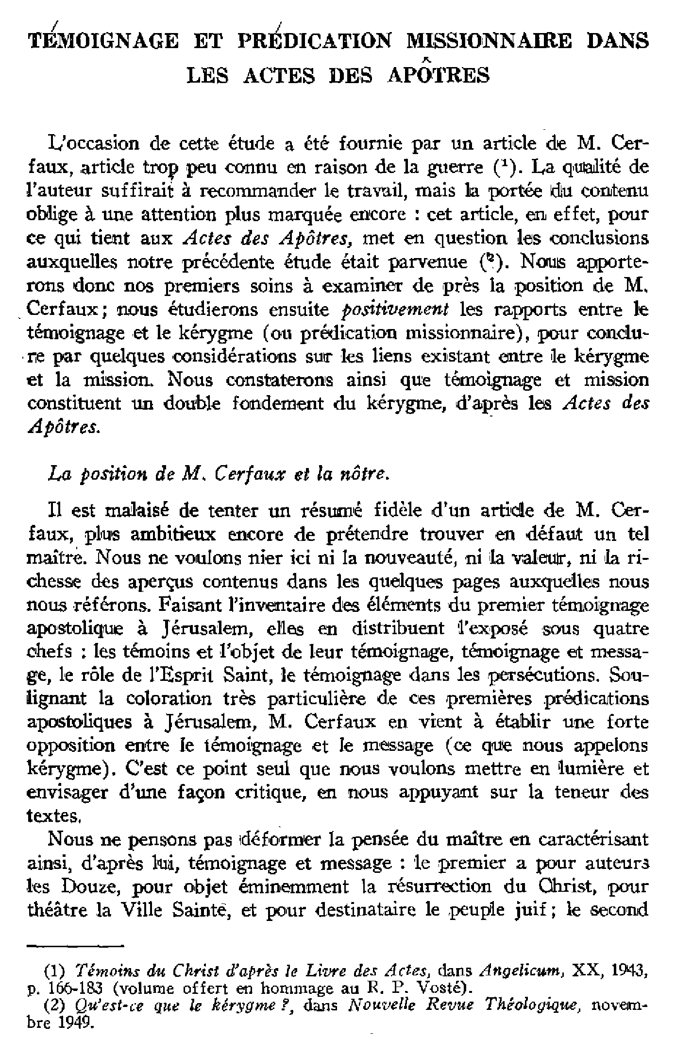 Témoignage et prédication missionnaire dans les Actes des Apôtres