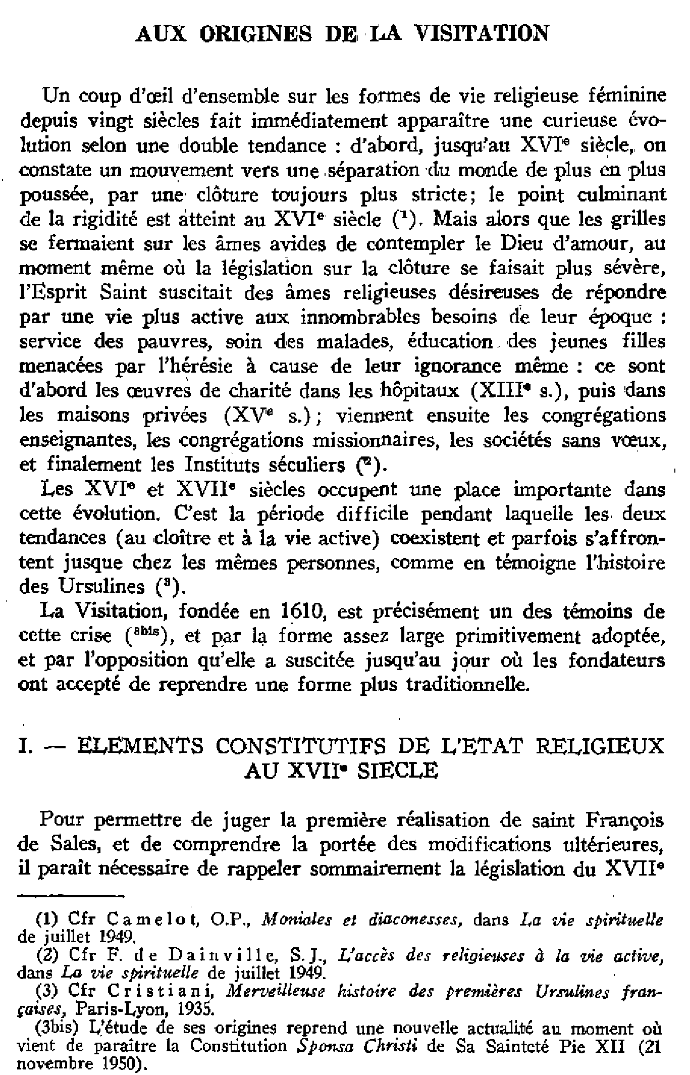 Aux origines de la Visitation