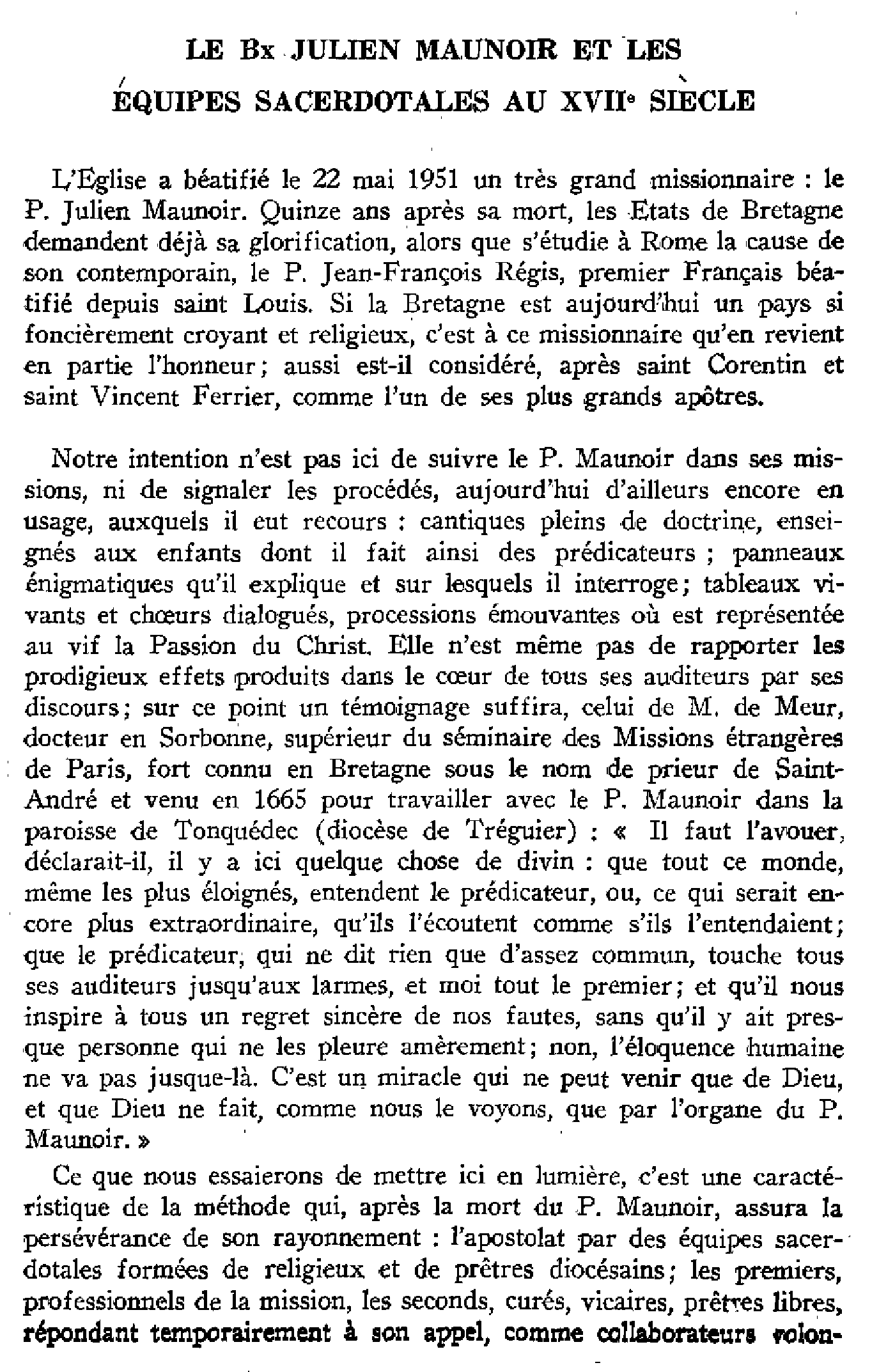 Le Bx Julien Maunoir et les équipes sacerdotales au XVIIème siècle
