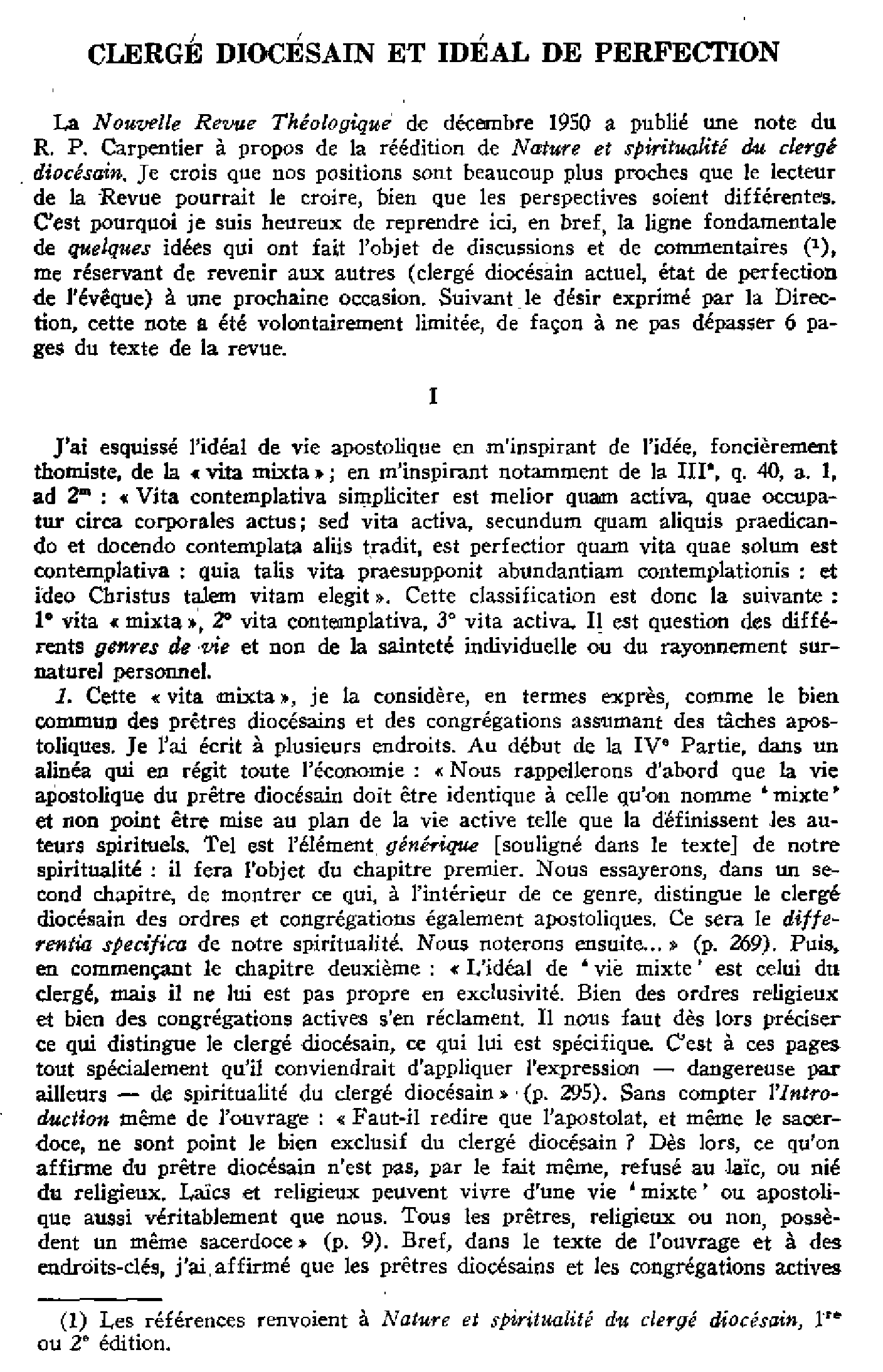 Clergé diocésain et idéal de perfection