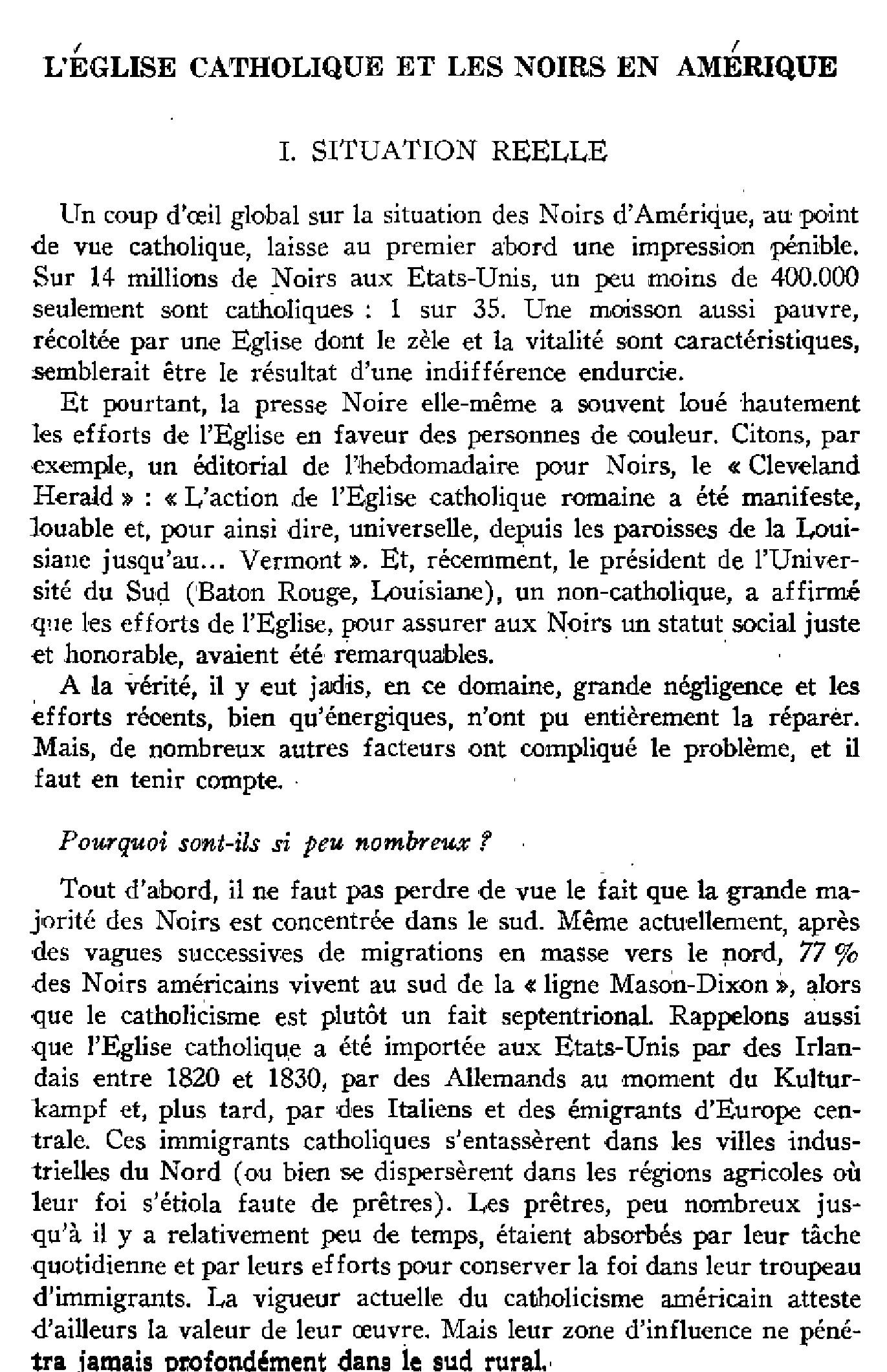 L'Église catholique et les Noirs en Amérique