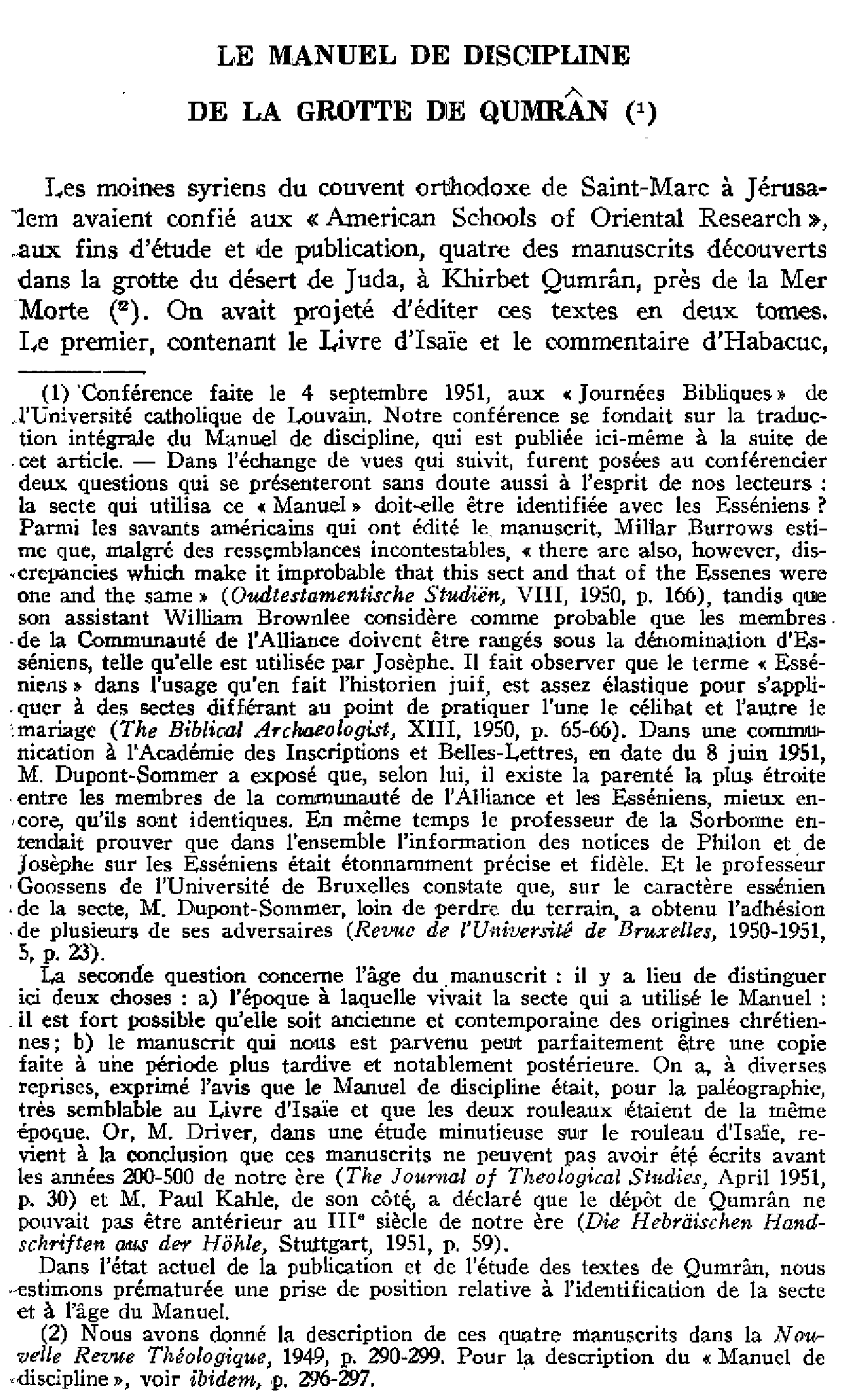 Le manuel de discipline de la grotte de Qumrân