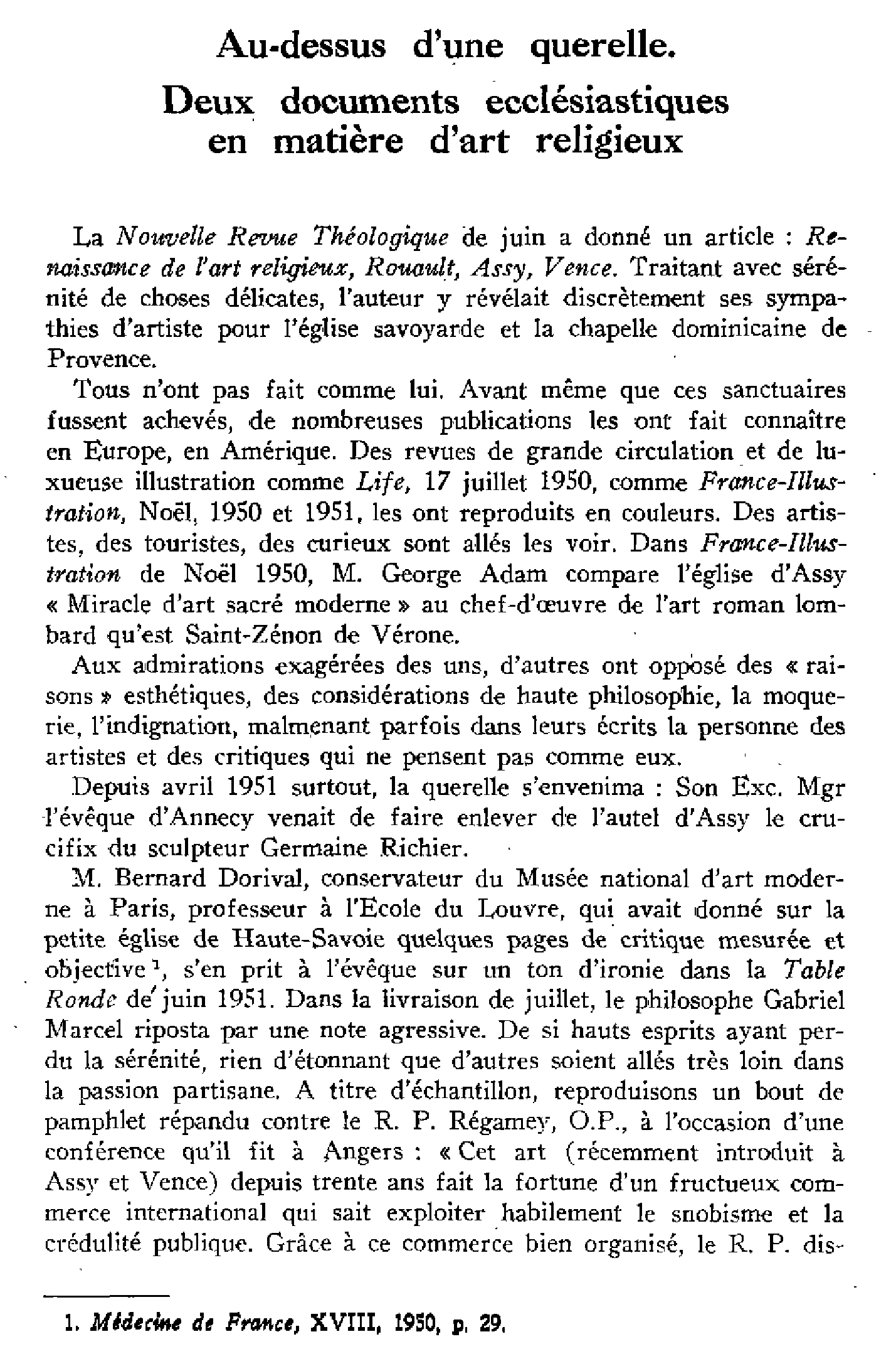 Au-dessus d'une querelle. Deux documents ecclésiastiques en matière d'art religieux