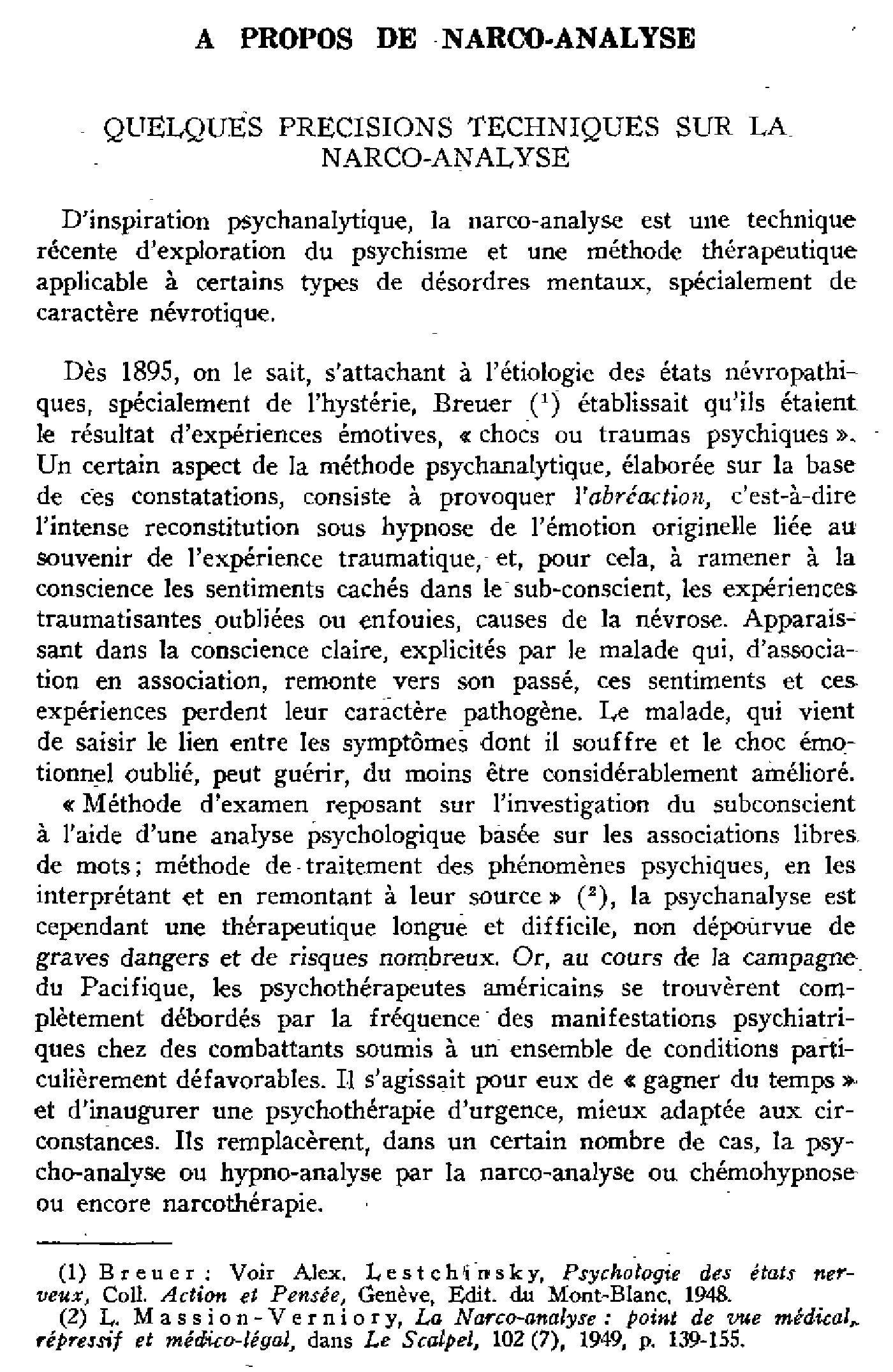 À propos de narco-analyse