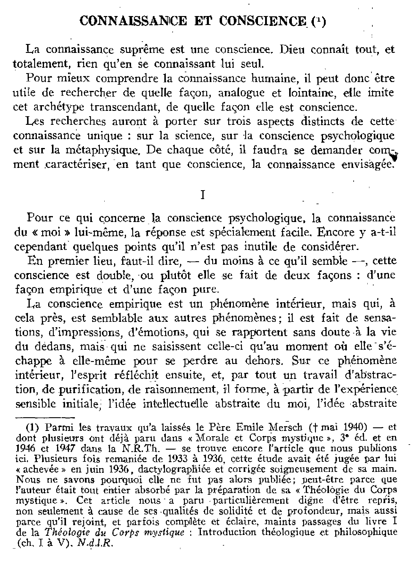 Connaissance et conscience
