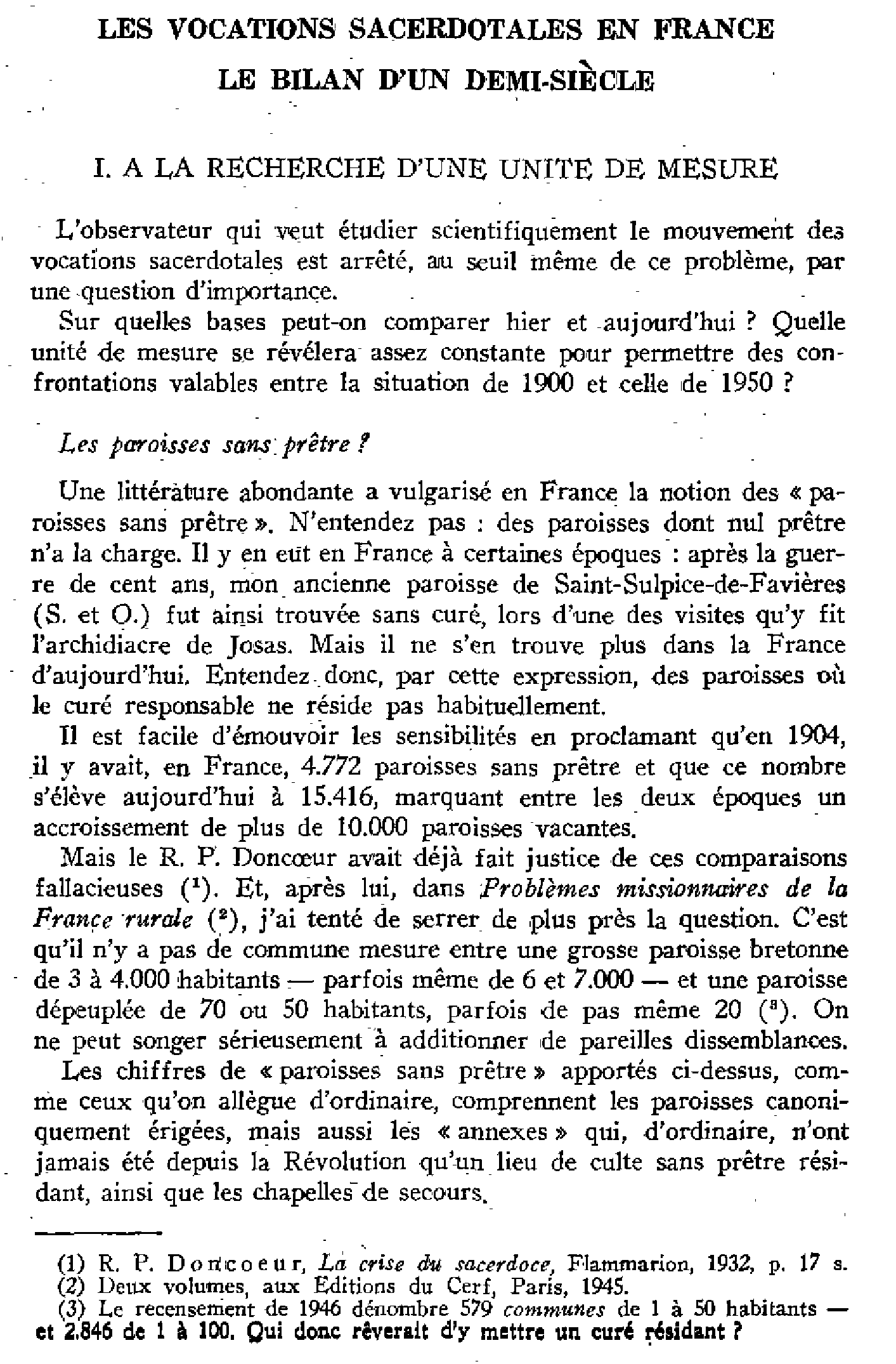 Les vocations sacerdotales en France. Le bilan d'un demi-siècle