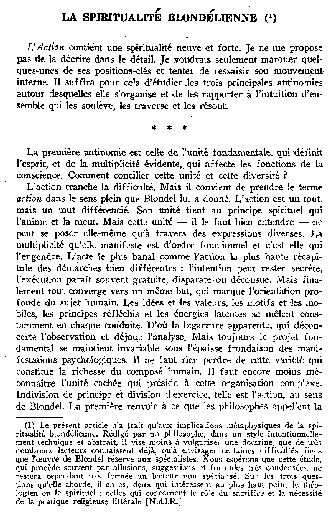 La spiritualité blondélienne