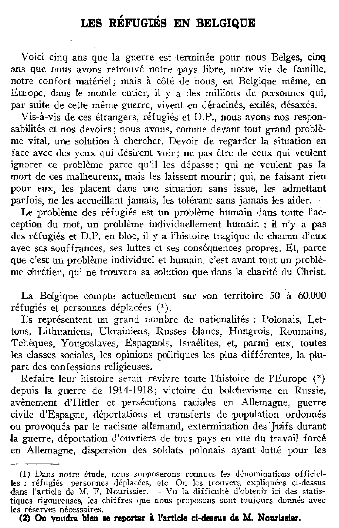 Les réfugiés en Belgique