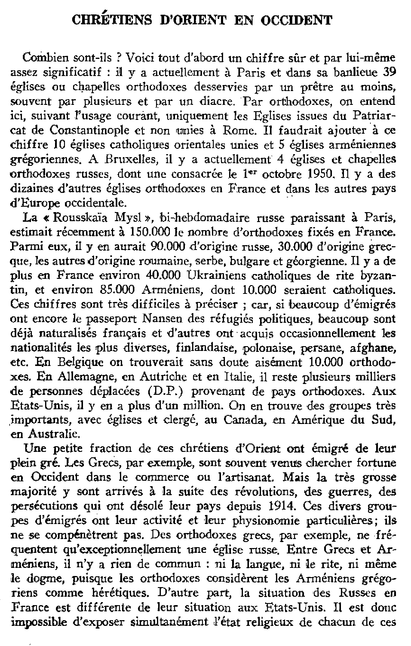 Chrétiens d'Orient en Occident