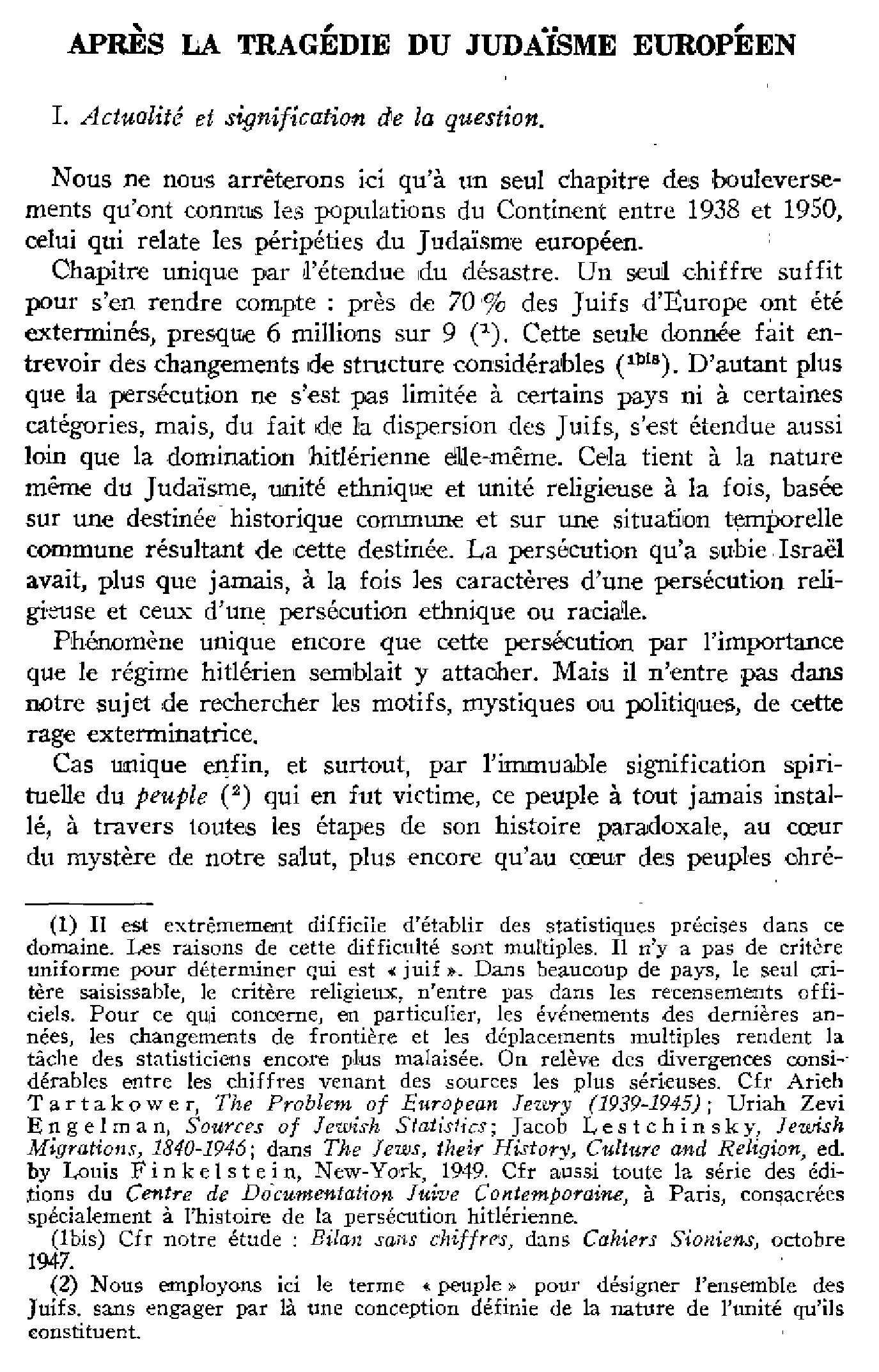 Après la tragédie du judaïsme européen