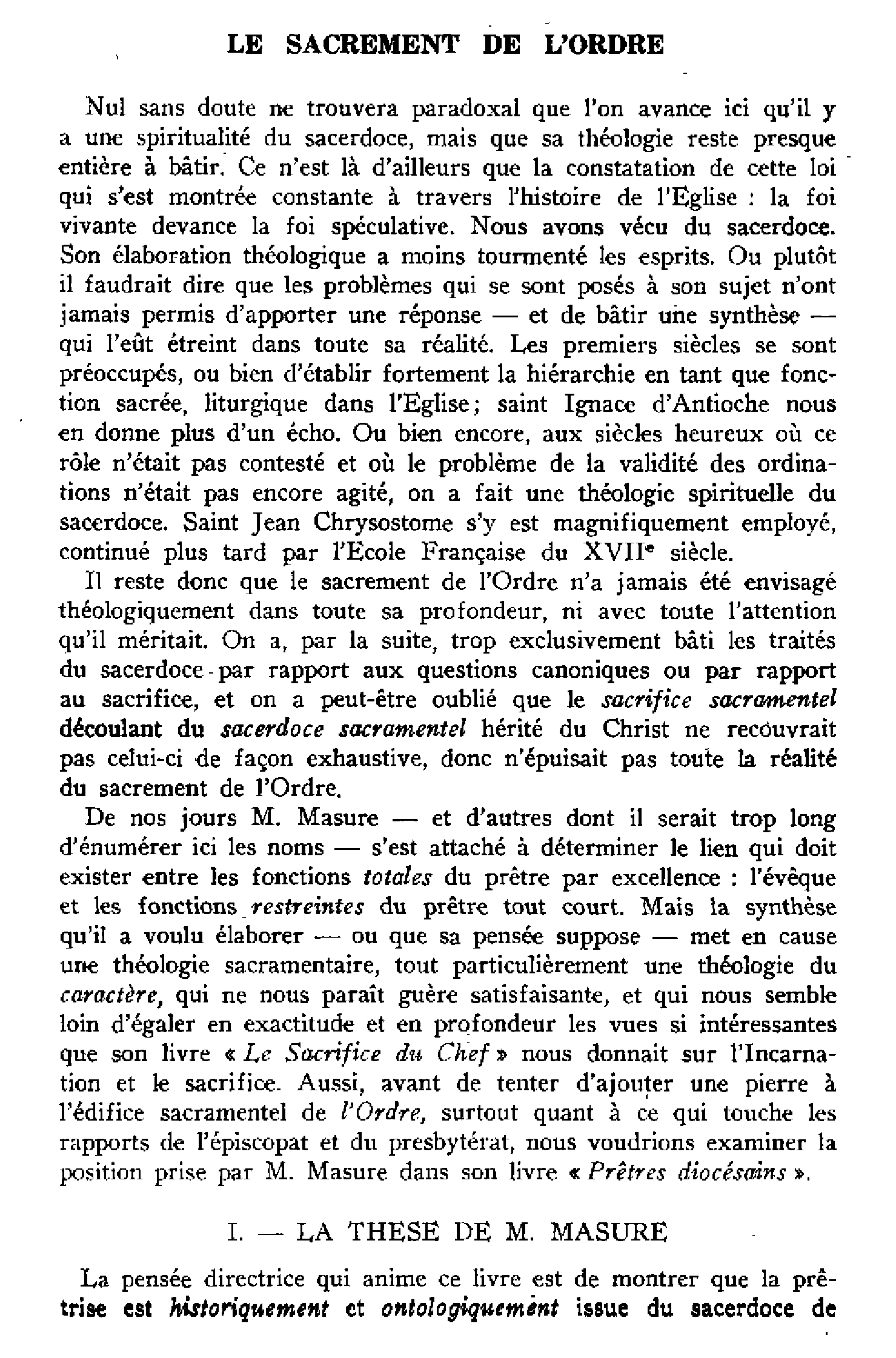 Le sacrement de l'ordre