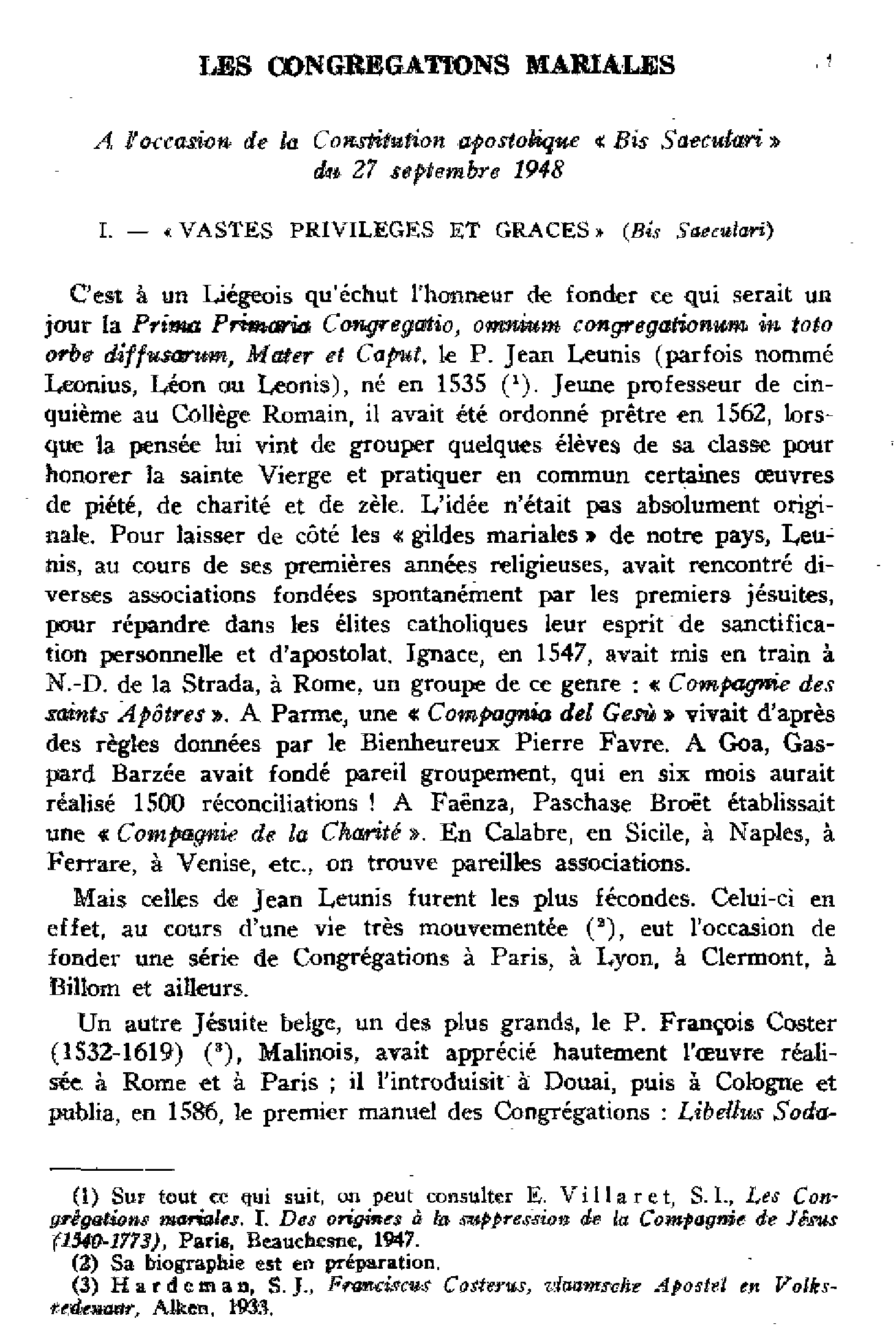 Les congrégations mariales. À l'occasion de la Constitution apostolique « Bis saeculari » du 27 septembre 1948