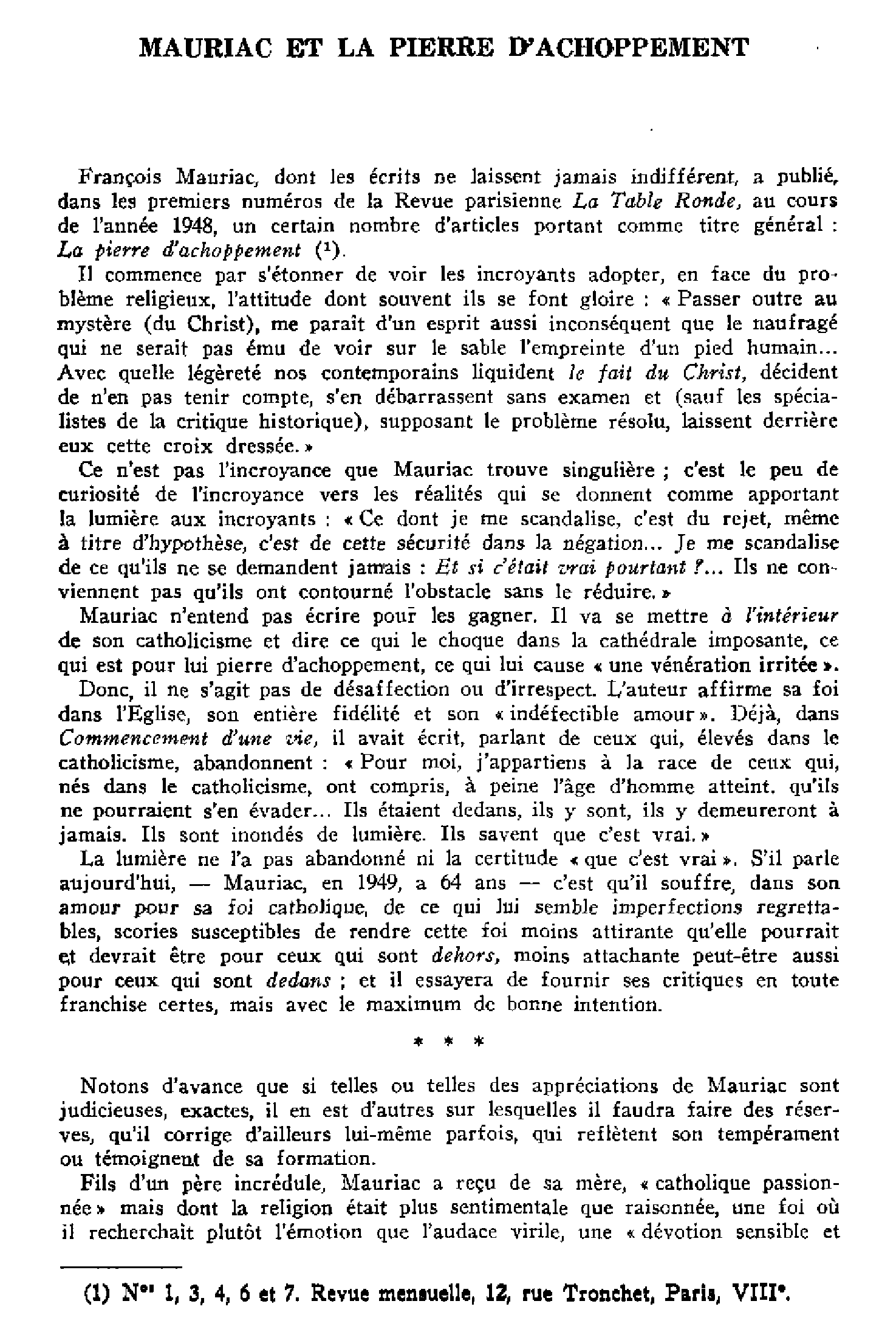 Mauriac et la pierre d'achoppement