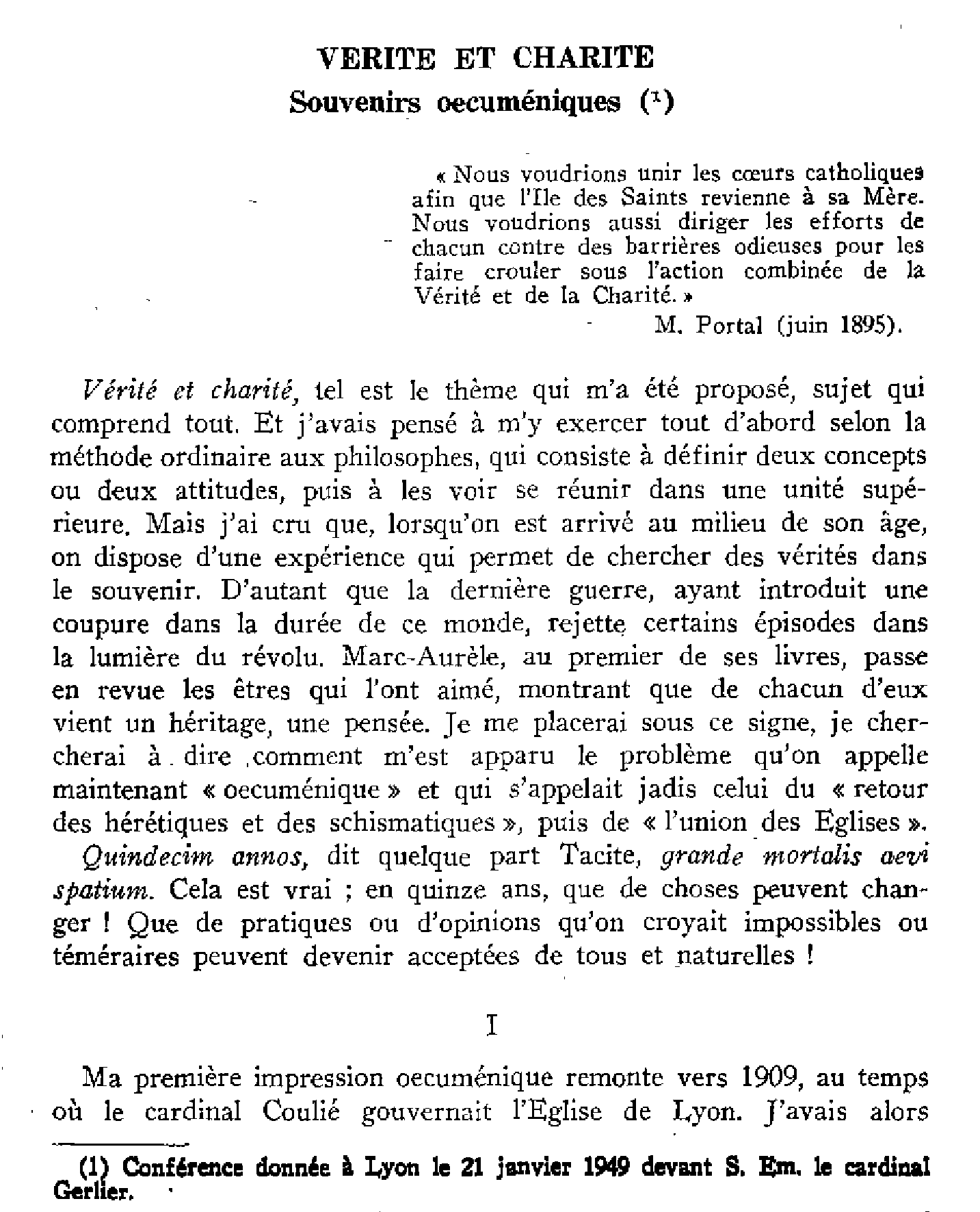 Vérité et charité. Souvenirs oecuméniques