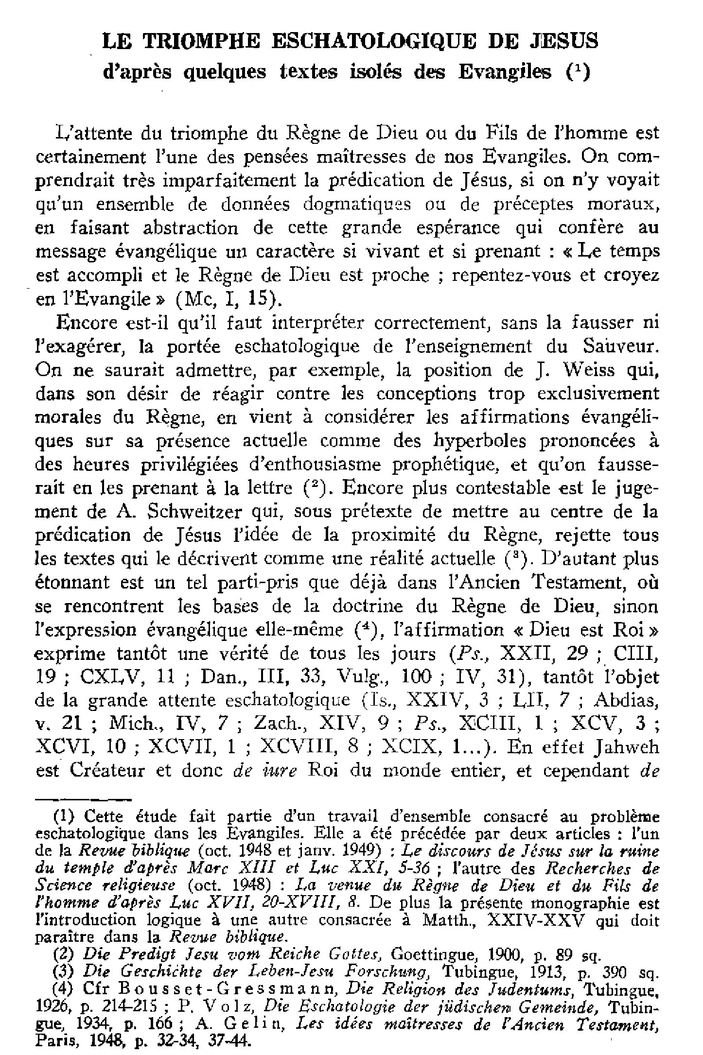 Le triomphe eschatologique de Jésus