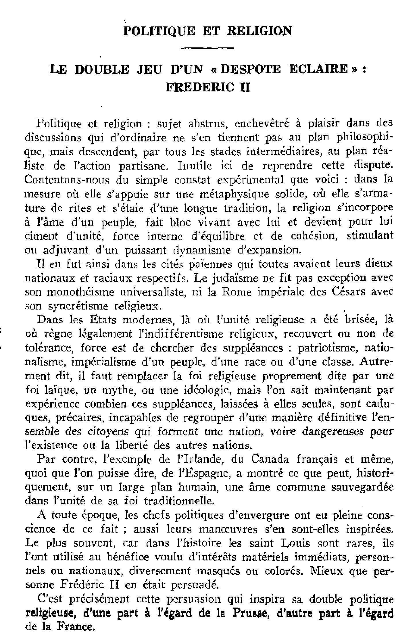 Politique et Religion. Le double jeu d'un « despote éclairé », Frédéric II