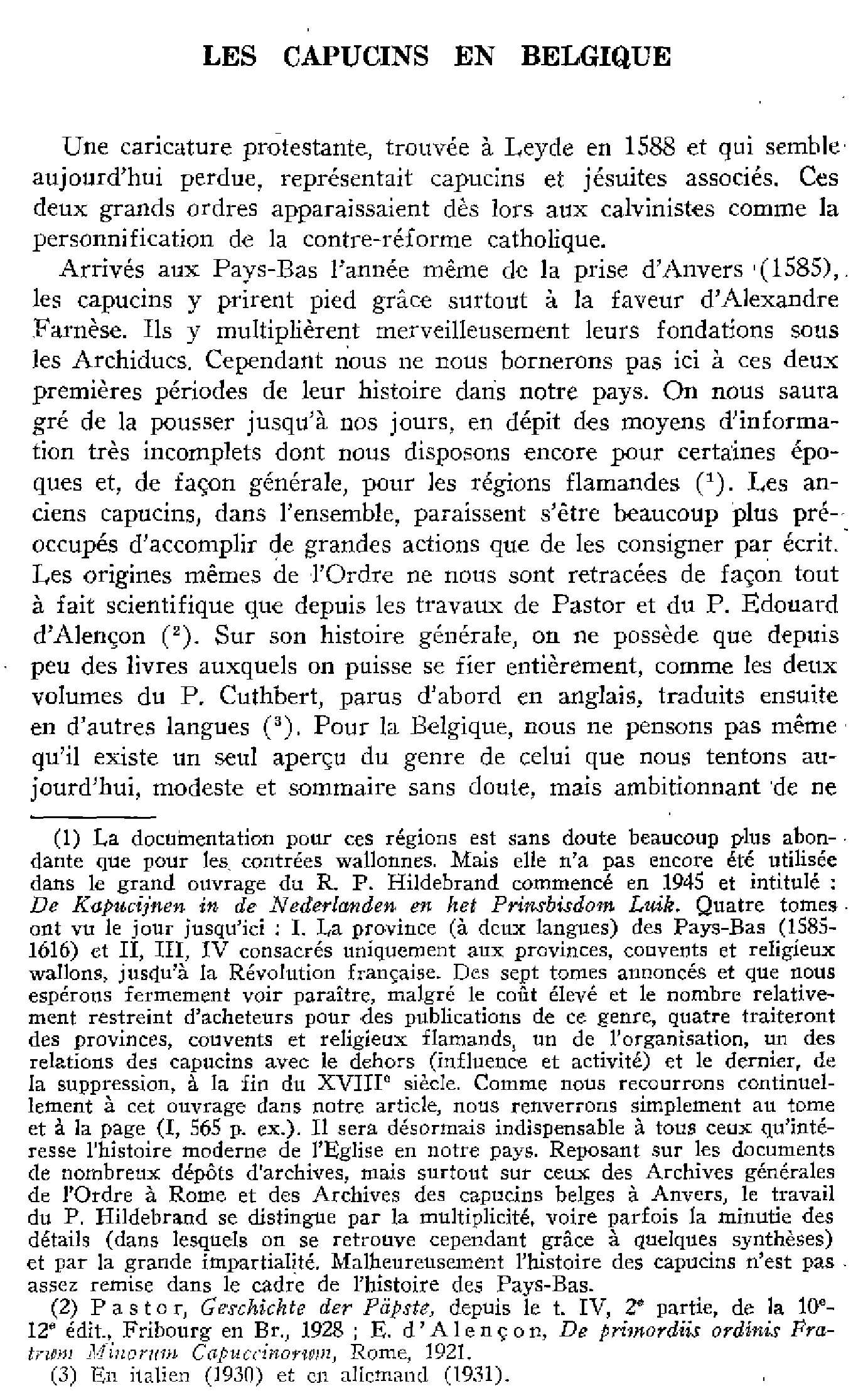 Les capucins en Belgique