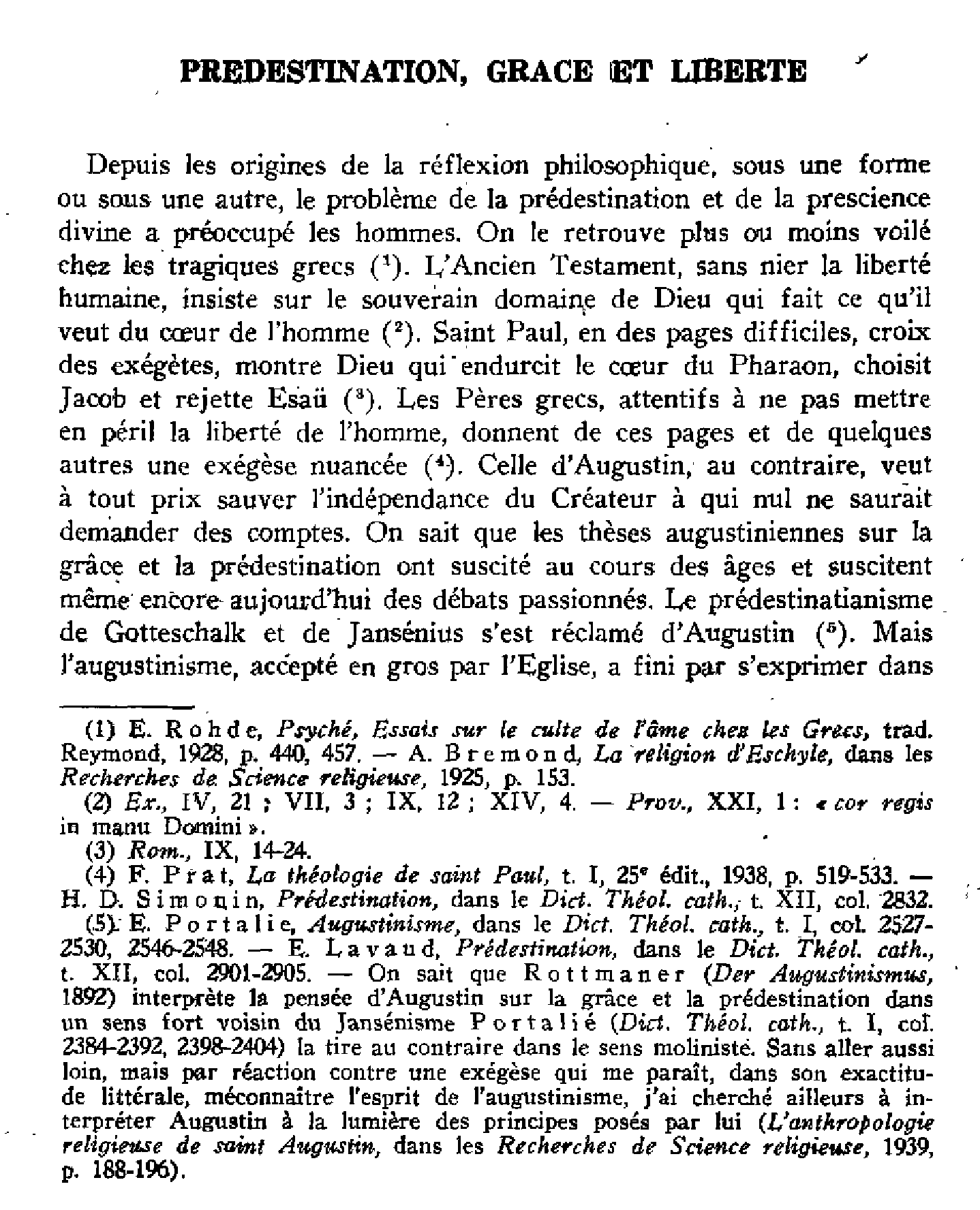 Prédestination, grâce et liberté