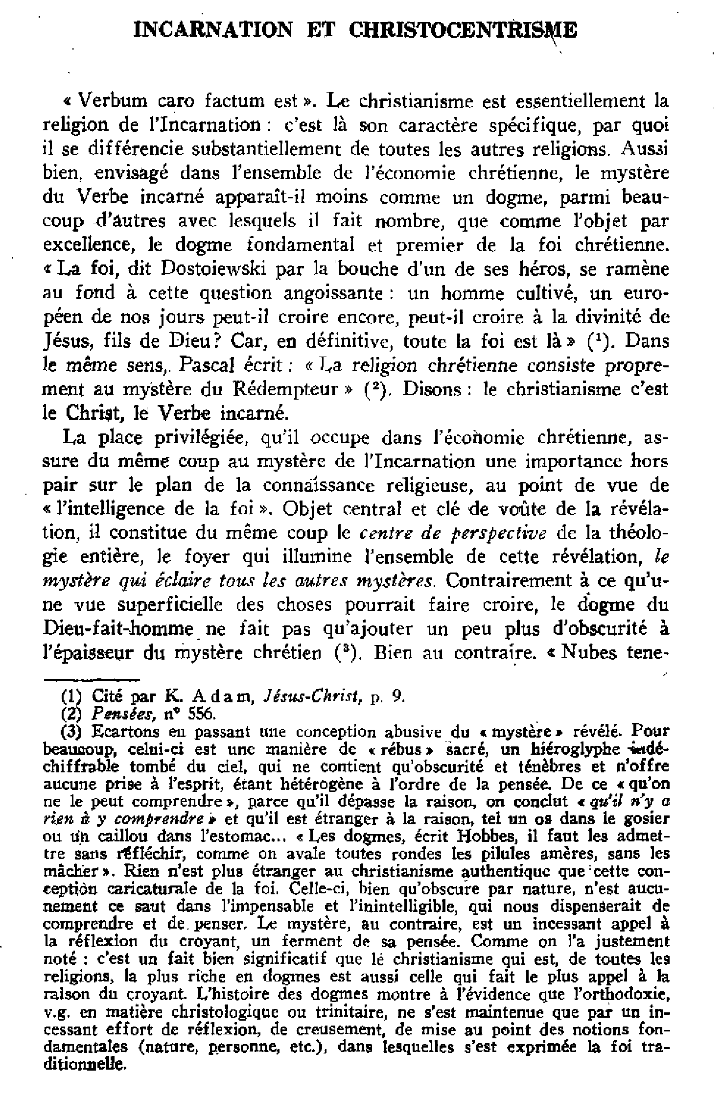 Incarnation et christocentrisme