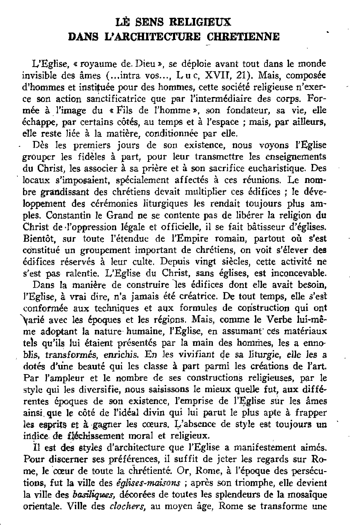 Le sens religieux dans l'architecture chrétienne