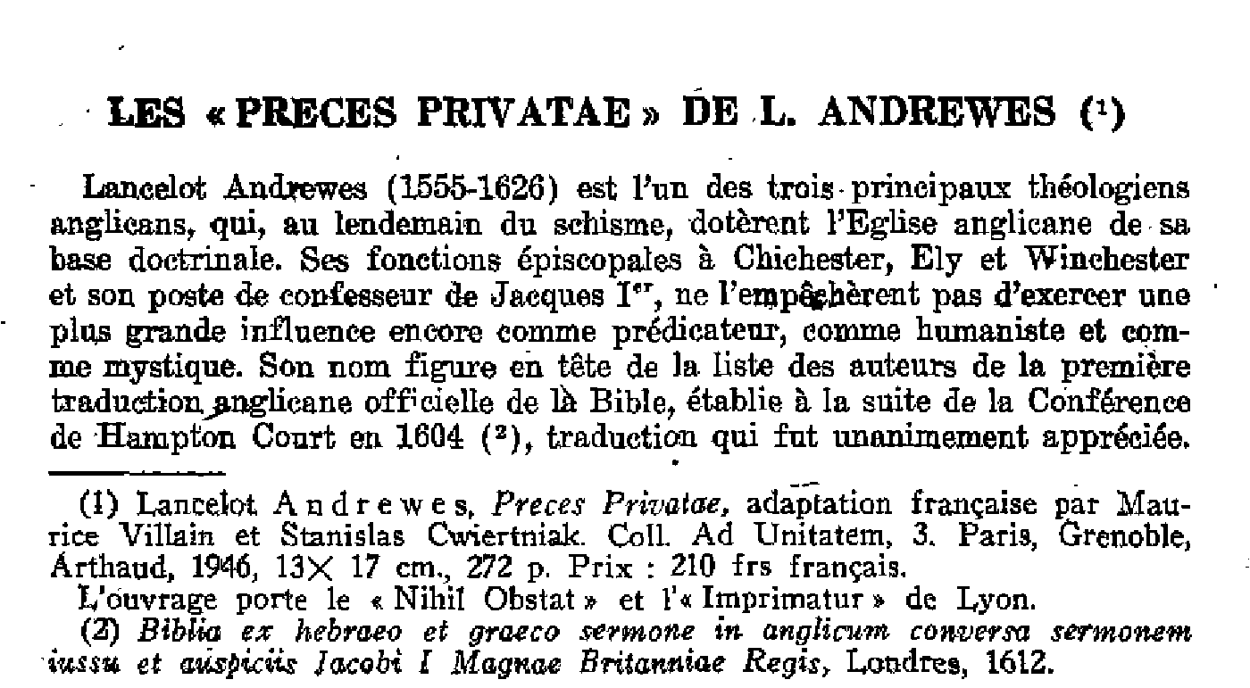 Les « Preces privatae » de L. Andrewes