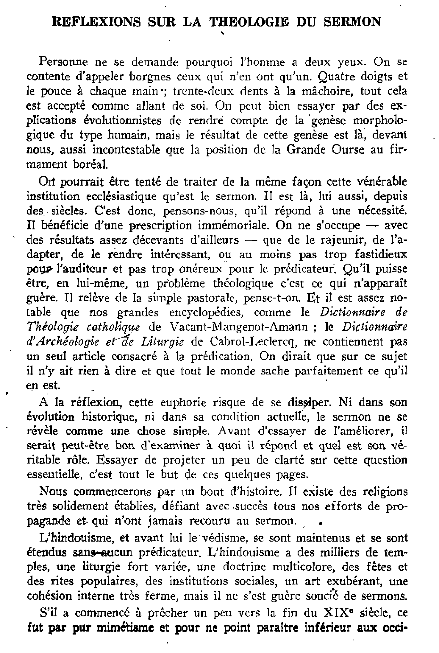 Réflexions sur la théologie du sermon