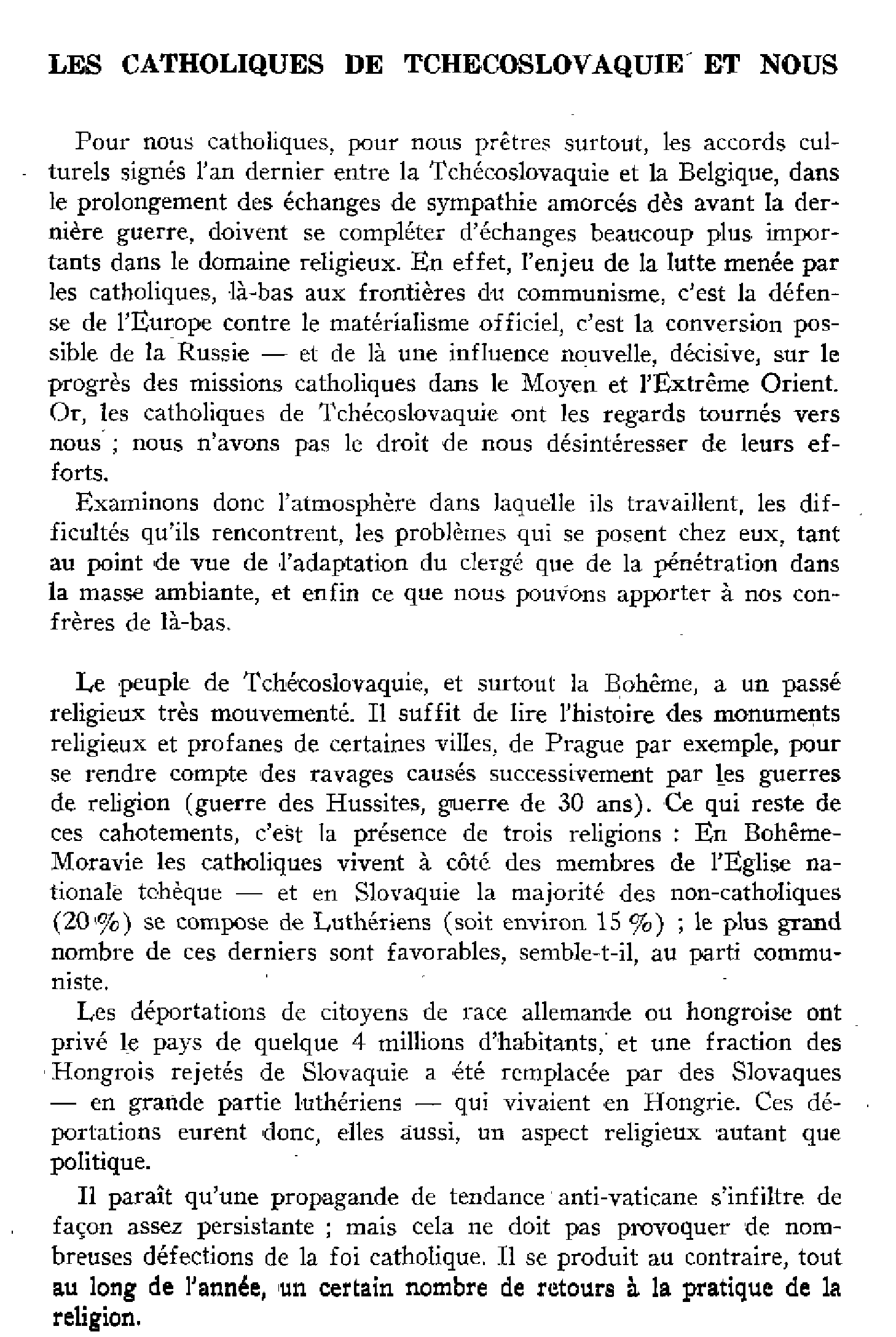 Les catholiques de Tchécoslovaquie et nous