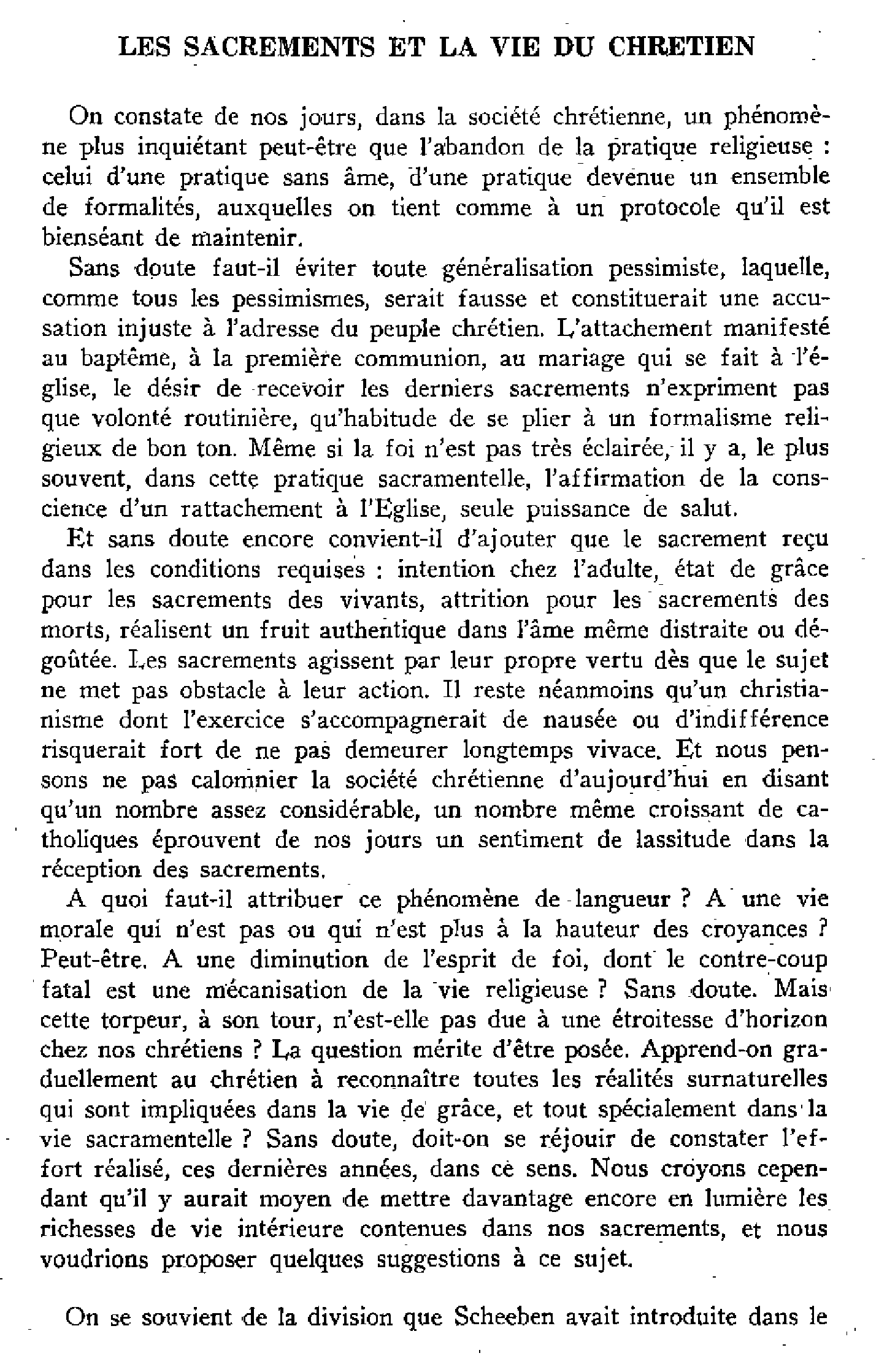 Les sacrements et la vie du chrétien