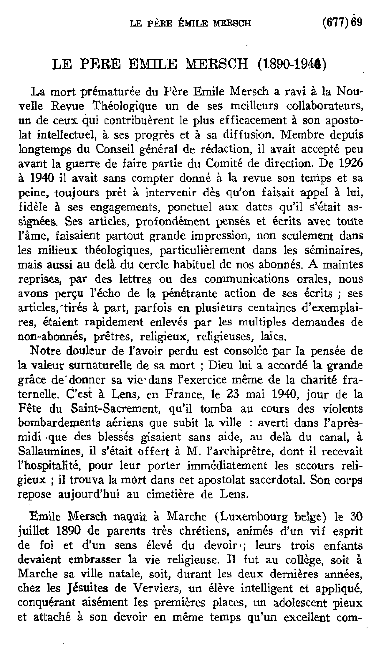 Le Père Emile Mersch (1890-1940)