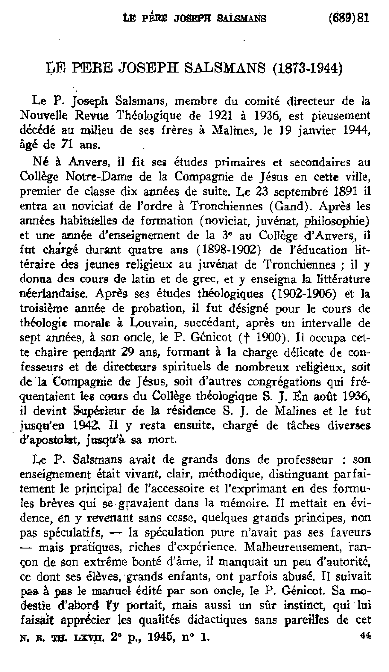 Le Père Joseph Salsmans (1873-1944)