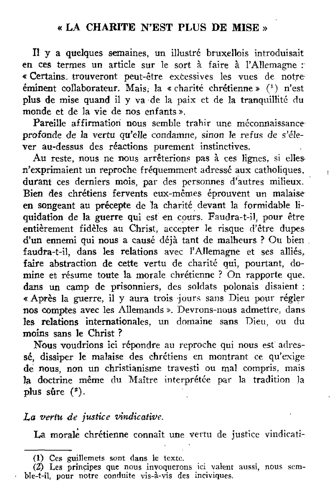 « La Charité n'est plus de mise »