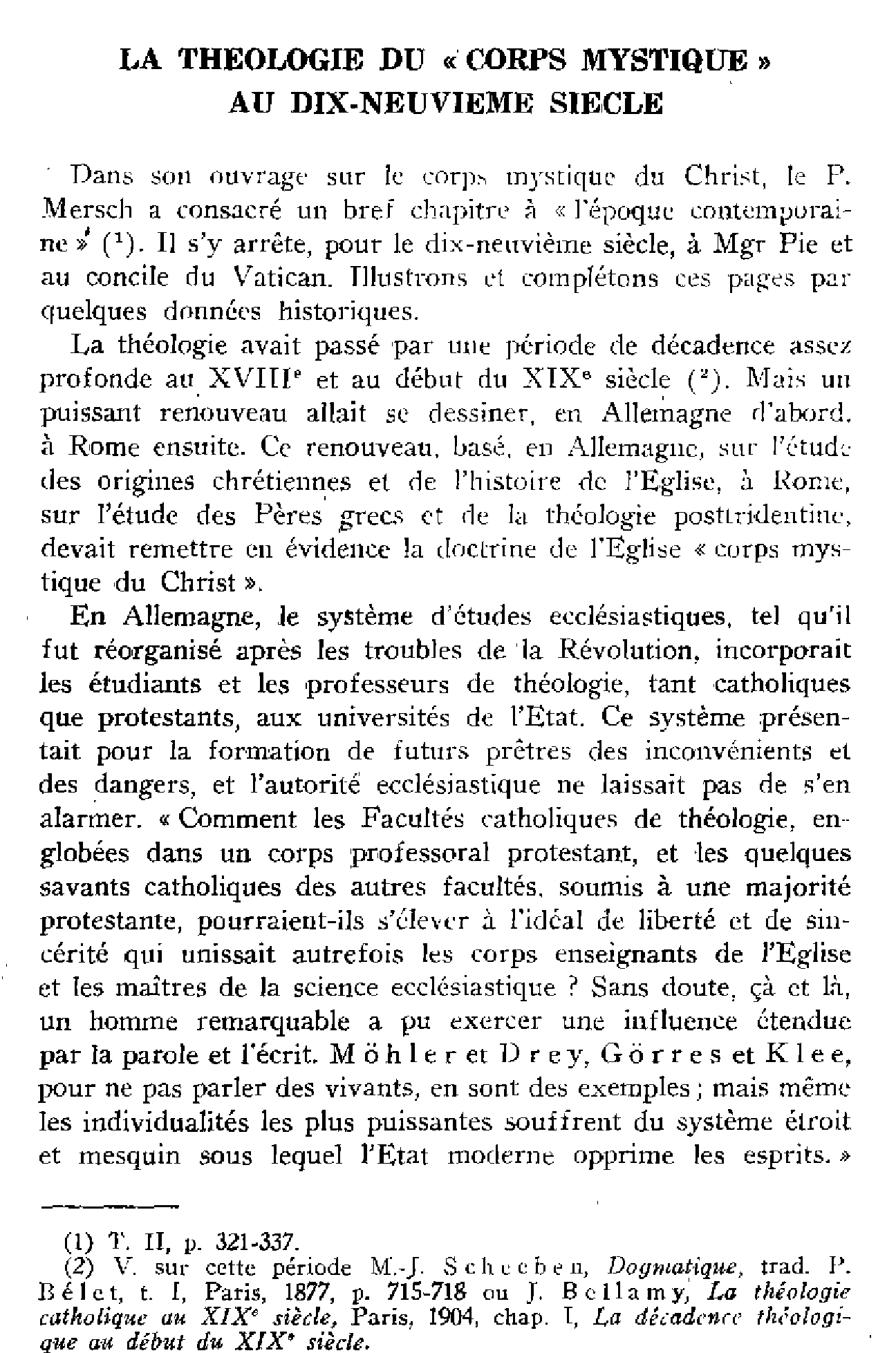 La théologie du « Corps mystique » au xixe siècle