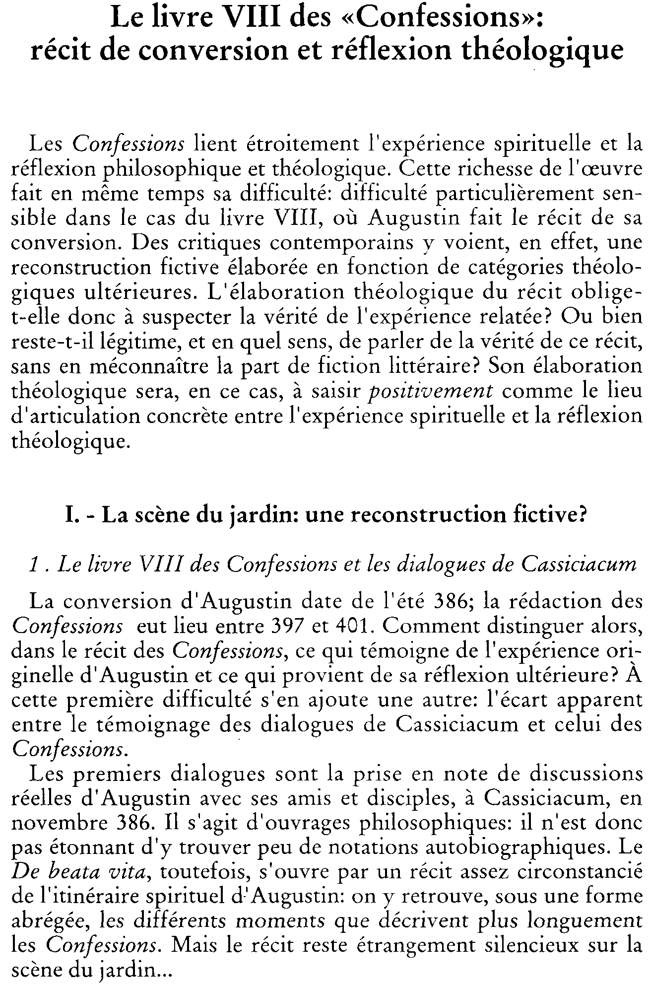 Le Livre VIII des « Confessions": récit de conversion et réflexion théologique