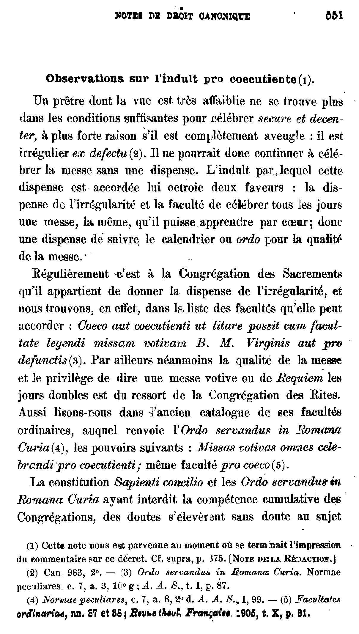 Observations sur l'indult pro coecutiente