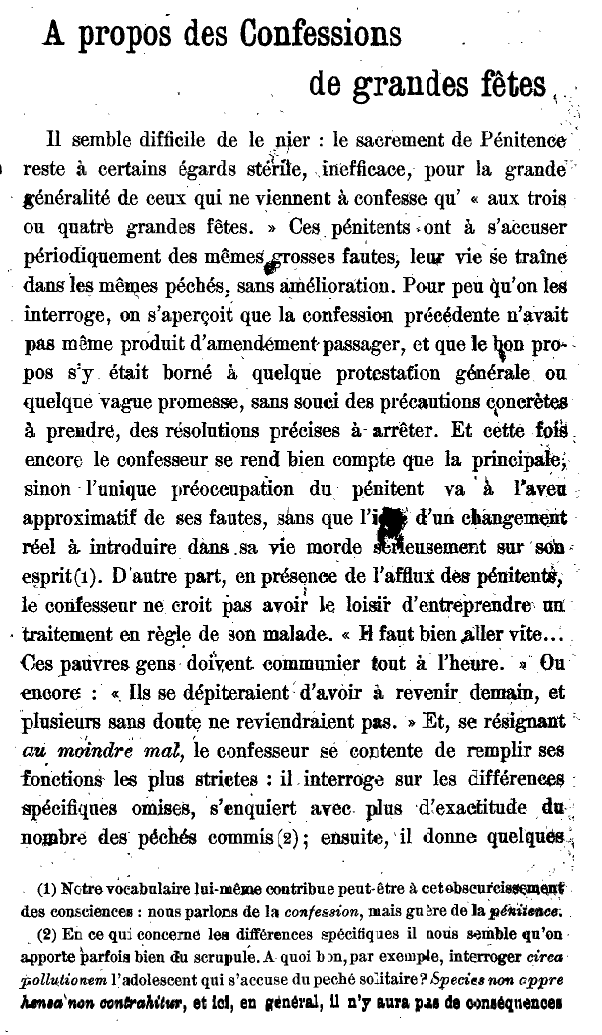 A propos des Confessions de grandes fêtes