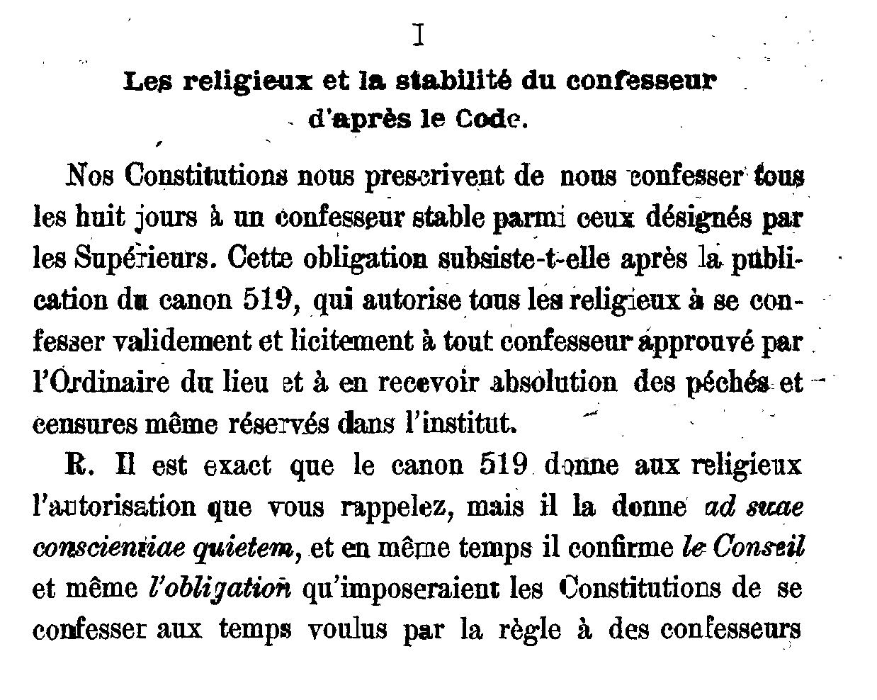 Les religieux et la stabilité du confesseur