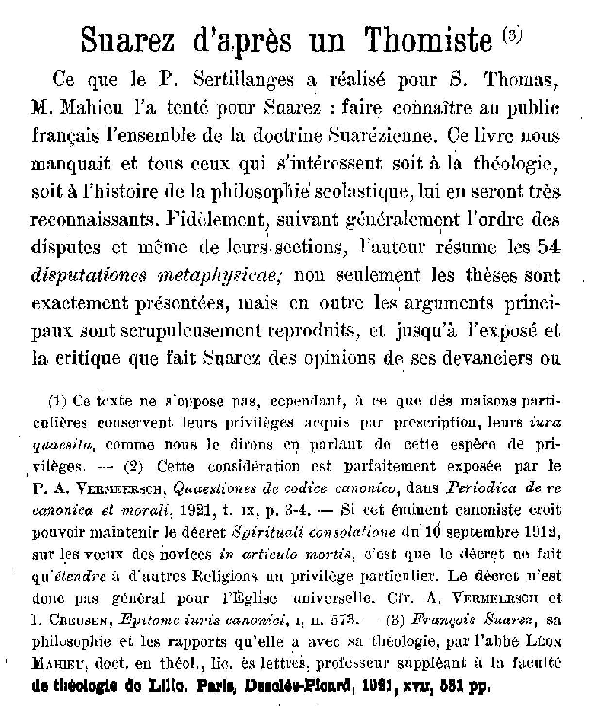 Suarez d'après un Thomiste