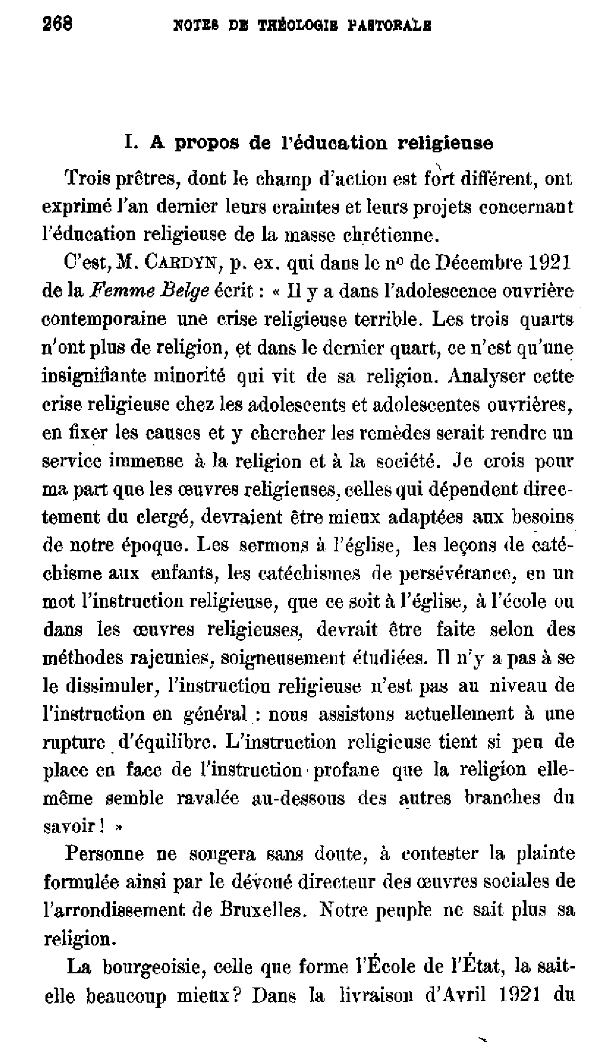 A propos de l'éducation religieuse