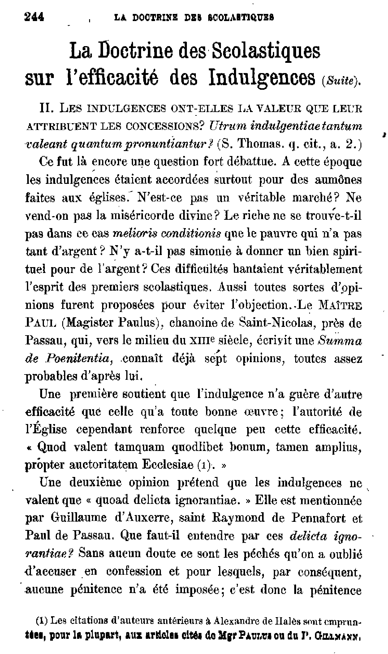 La Doctrine des Scolastiques sur l'efficacité des Indulgences (2)