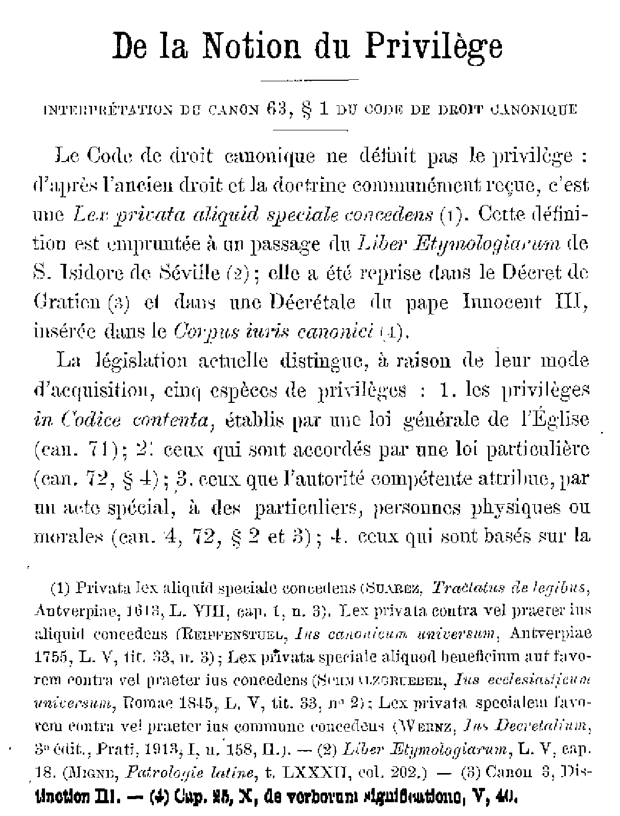 De la Notion du Privilège (1)