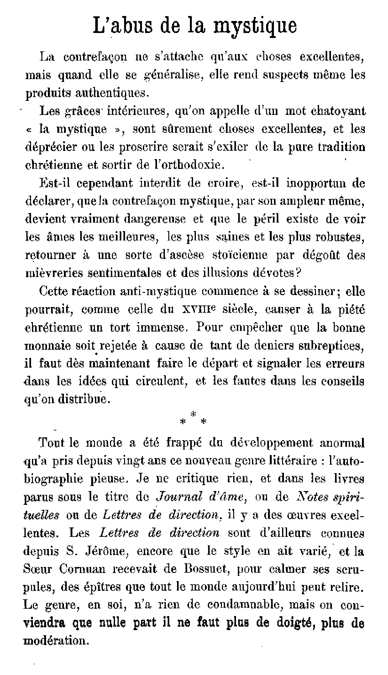 L'abus de la mystique